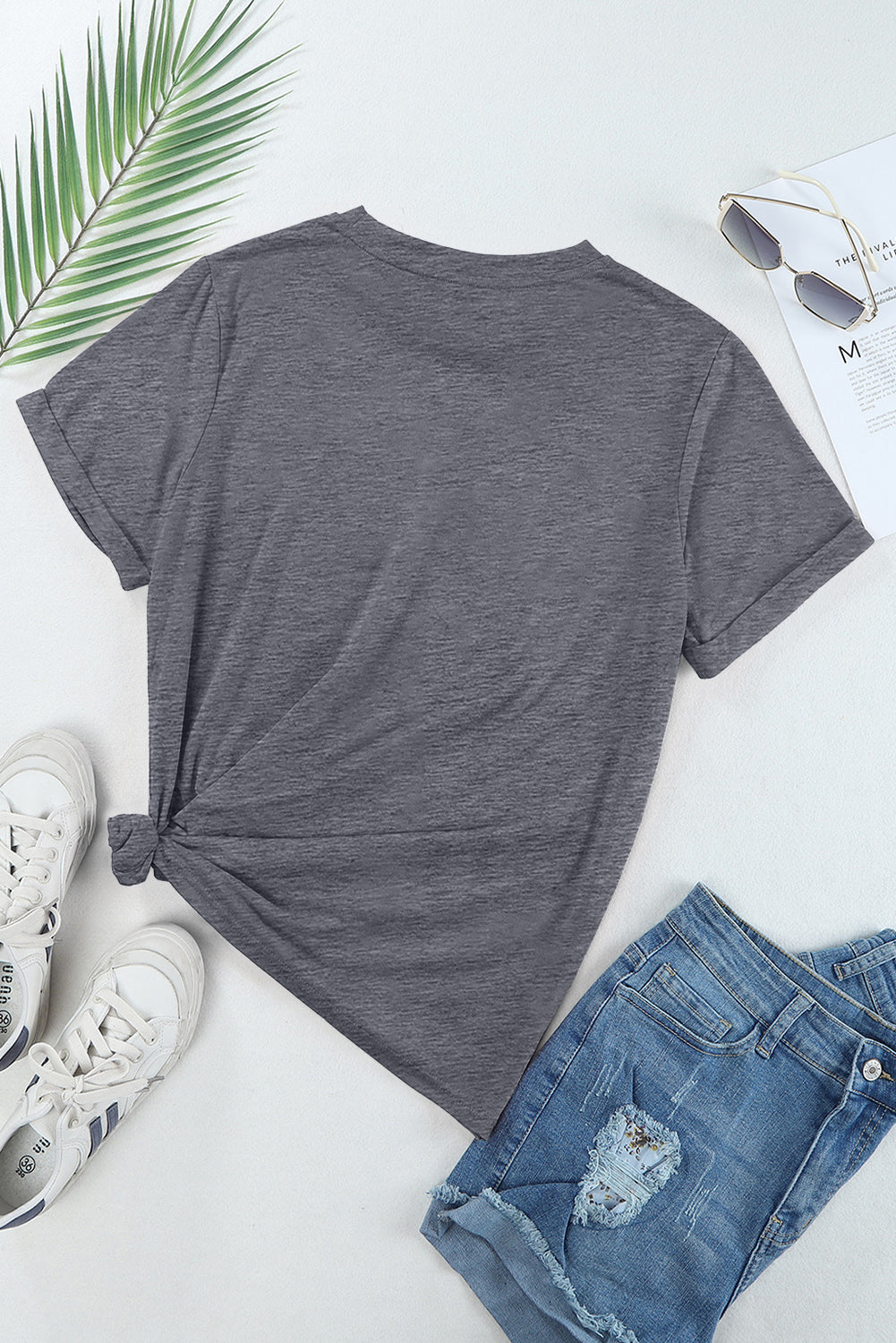 Casual Plain Crew Neck Tee T-Shirt
