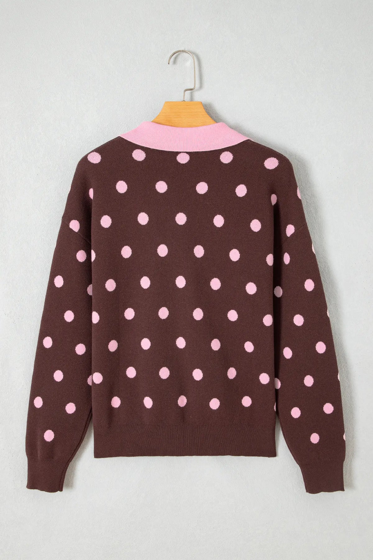 Polka Dot Pattern Colour Block Collared Loose Pullover Sweater