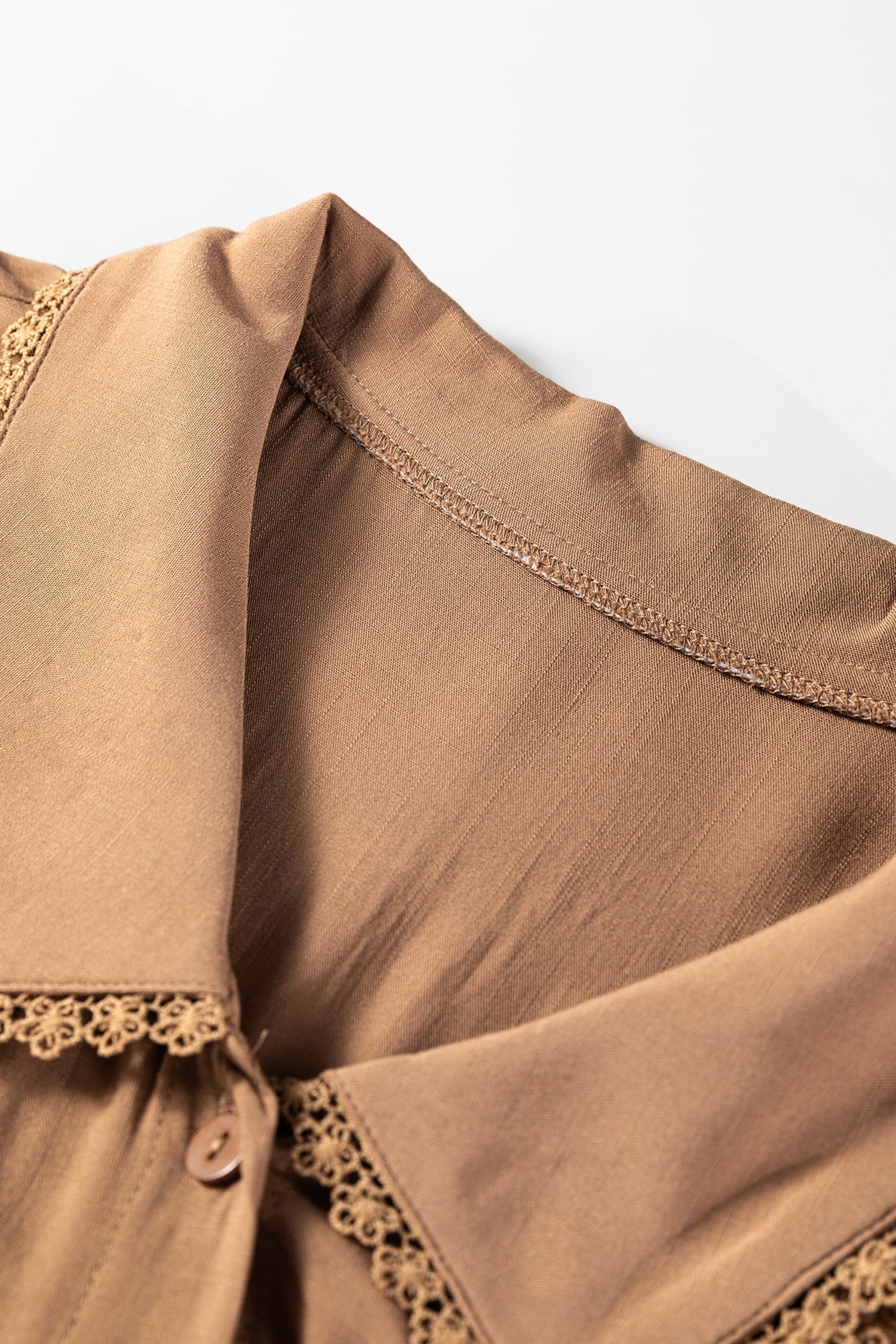 Lace Trim Peter Pan Collar Long Sleeve Mini Shirt Dress - eAura