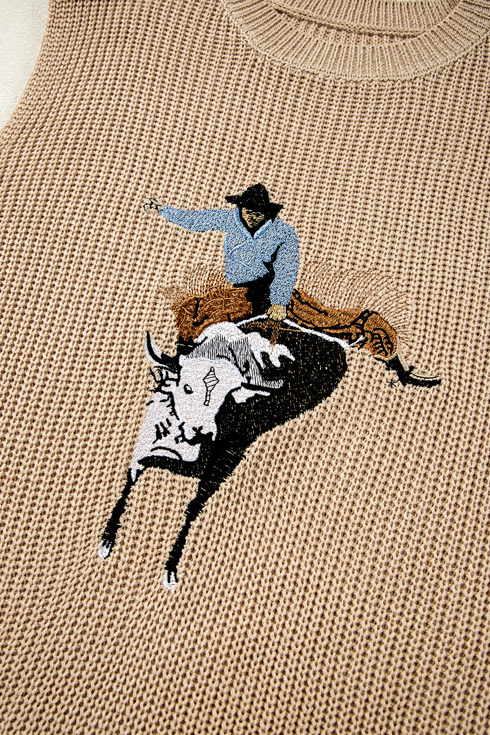 Cowboy Embroidery Round Neck Sleeveless Knit Top