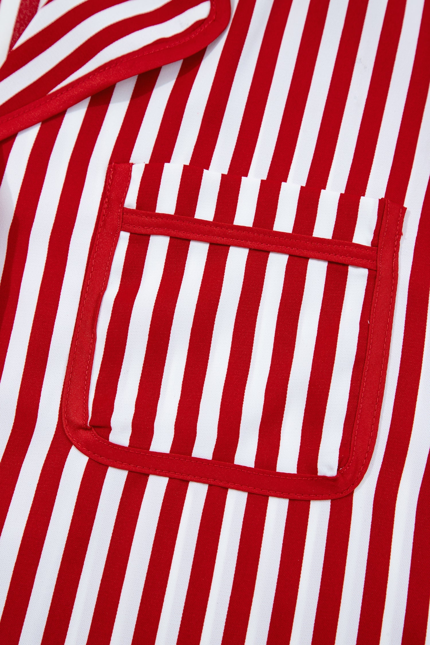 Striped Contrast Velvet Trim Bow Knot Waist Pyjama Set - eAura