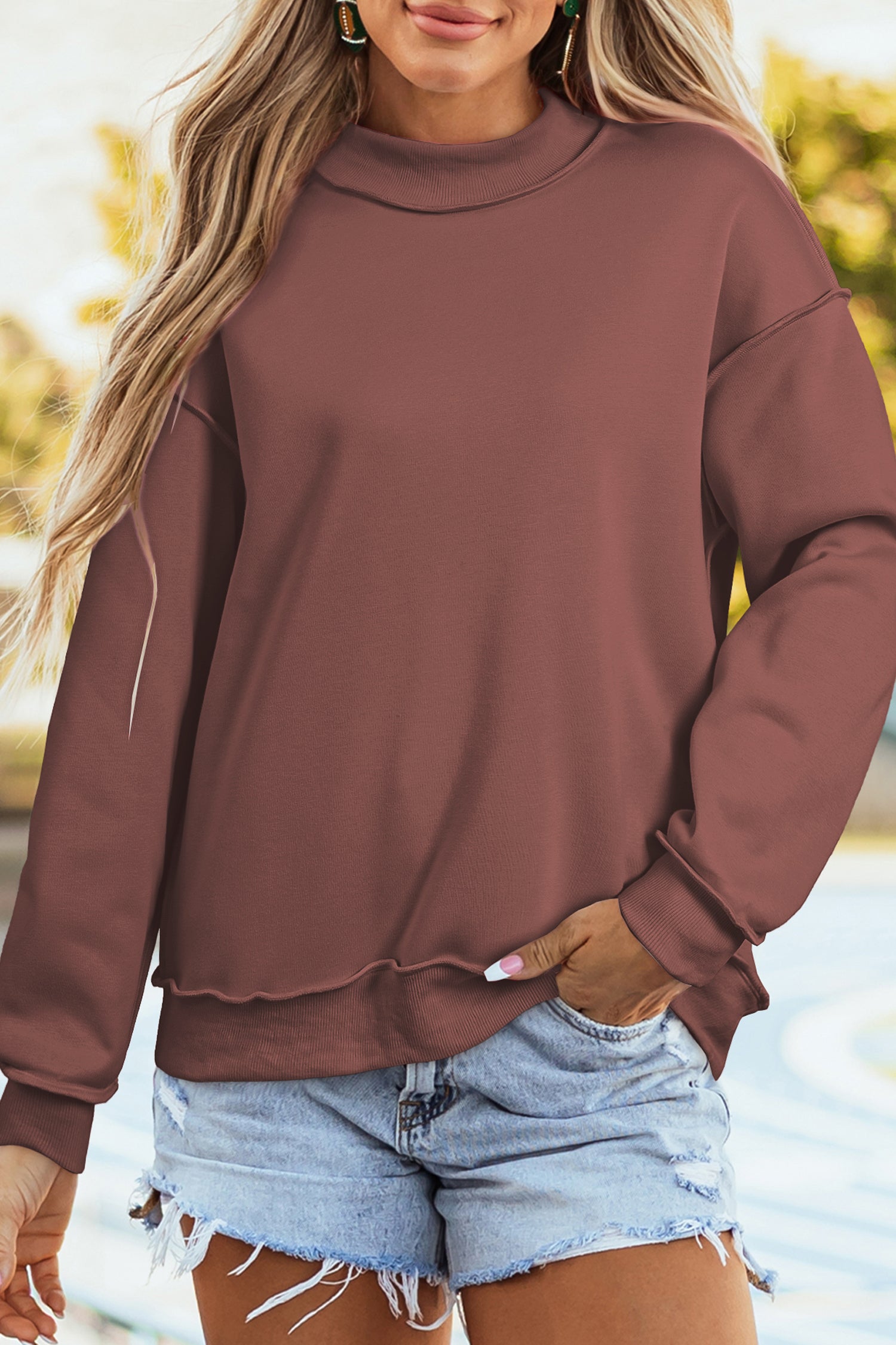 Carrot Oversize Drop Shoulder Reversible Mock Neck Sweatshirt – Orange