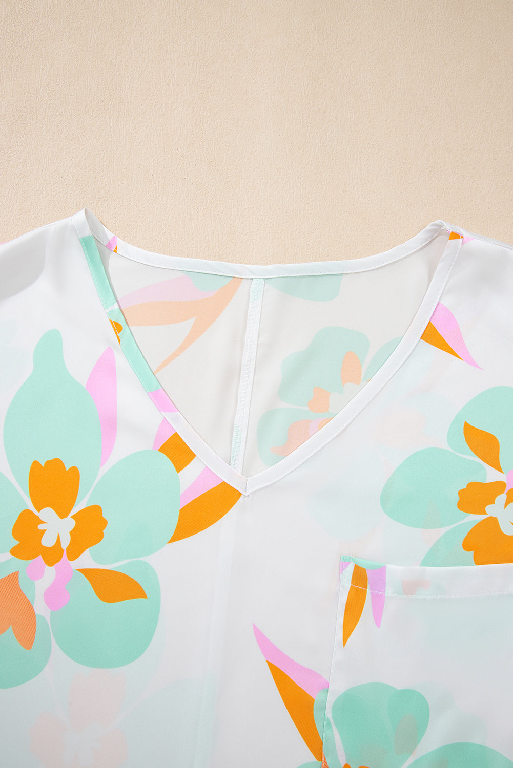 Green Floral Print Loose Fit V Neck Half Sleeve Blouse eAura