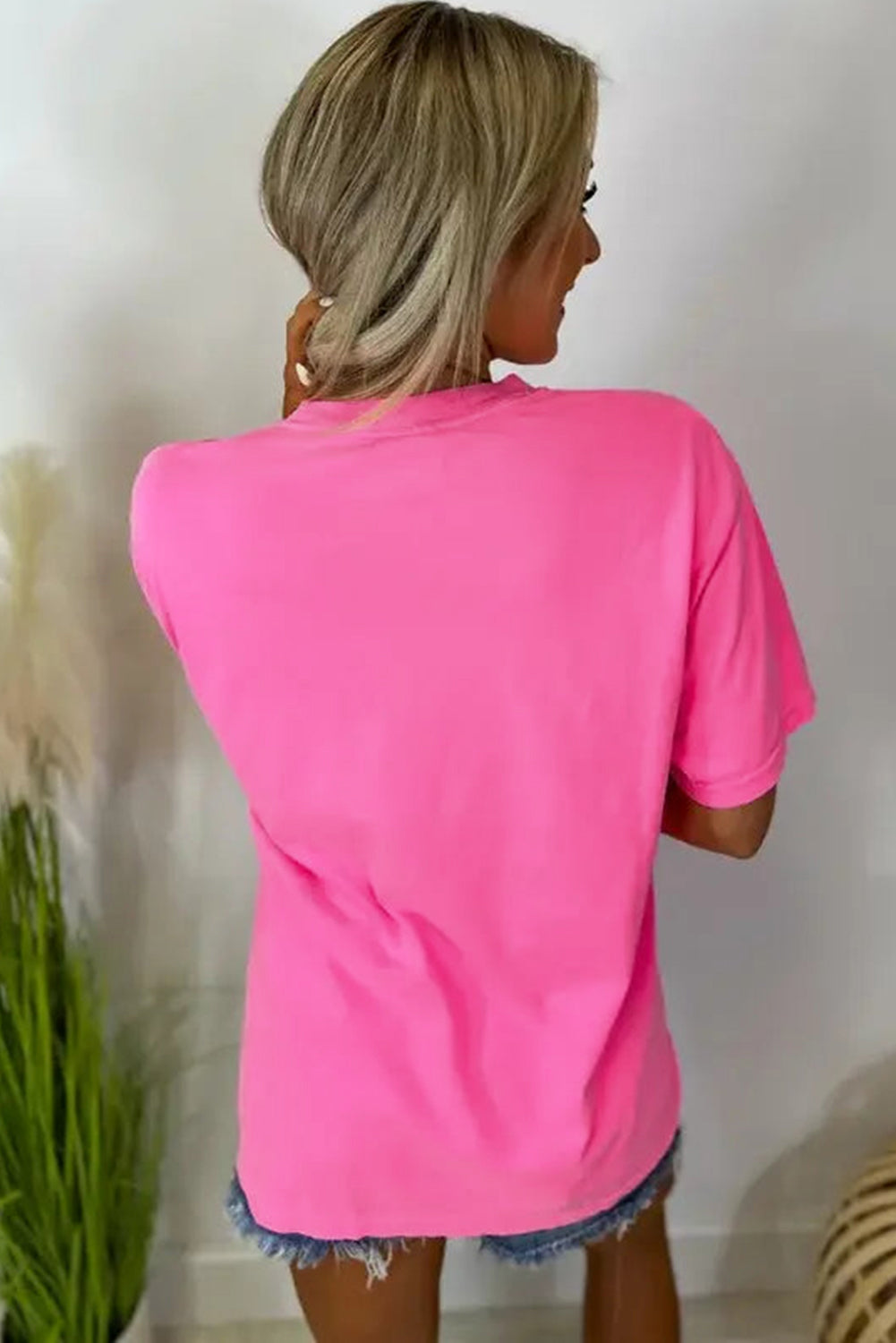 Bright Pink MAMA Letter Graphic Neon T Shirt eAura
