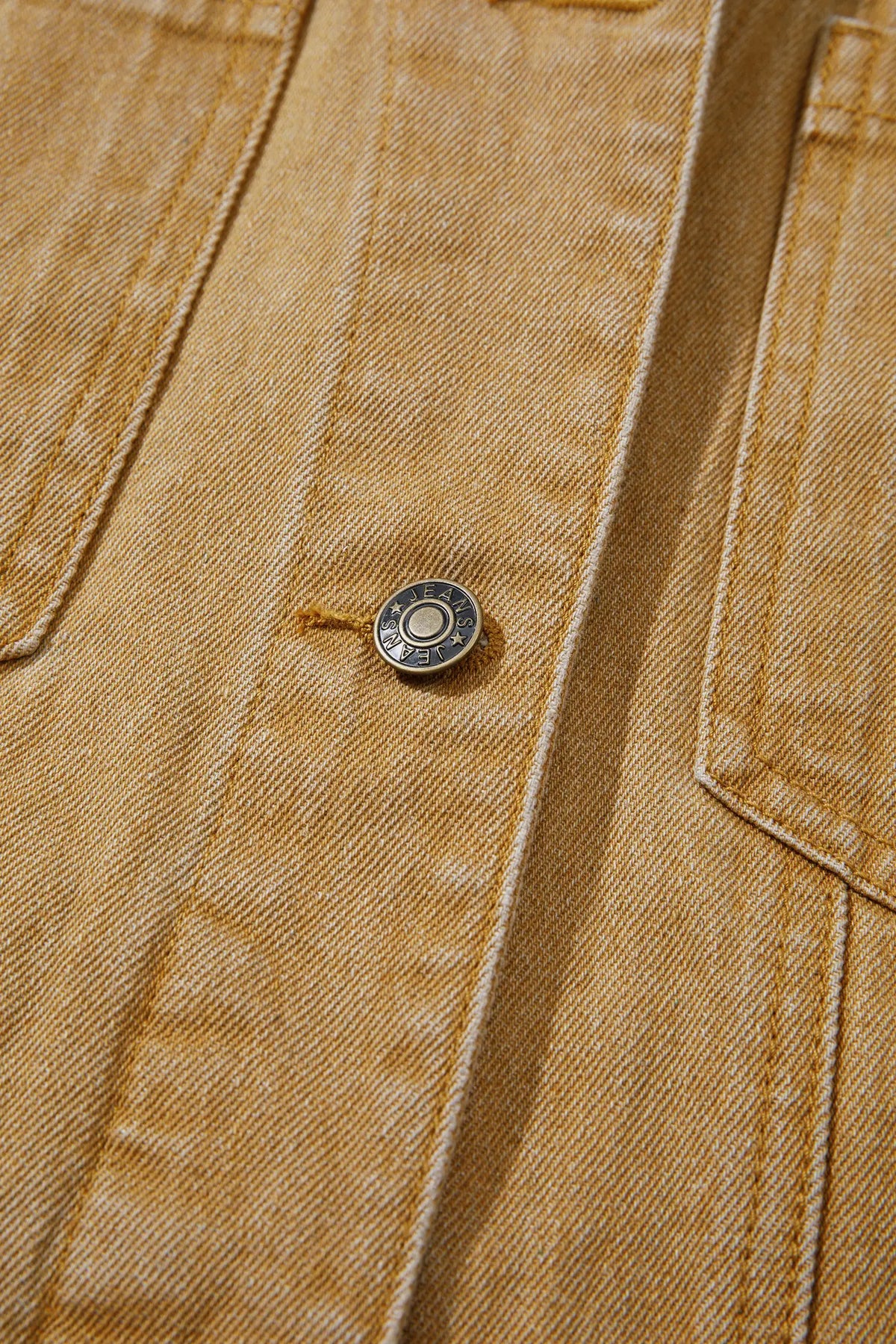 Metal Button Front Long Sleeve Collar Denim Jacket – Honey Gold