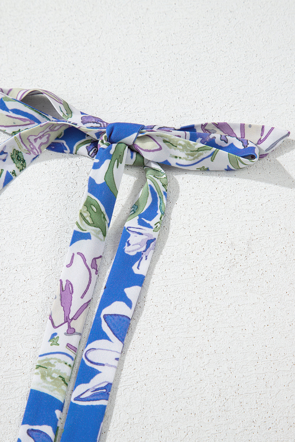 Sky Blue Floral Print Self-tie Straps Flowy Ruffle Long Dress eAura