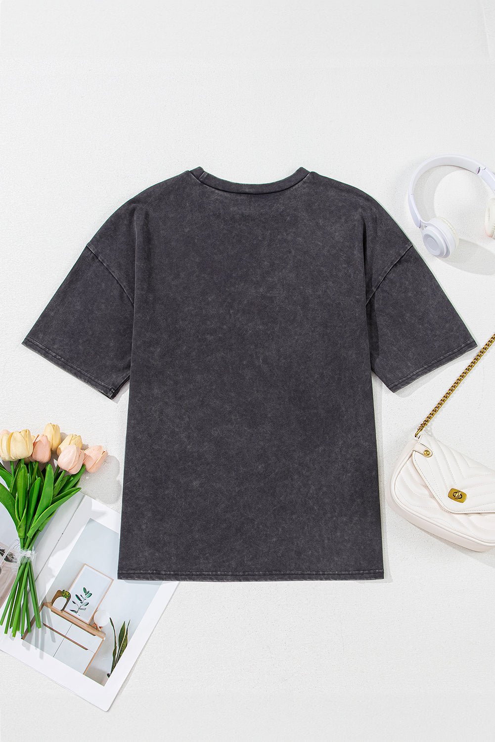 Medium Grey Vintage Cheetah Printed Mineral Wash Graphic Tee eAura