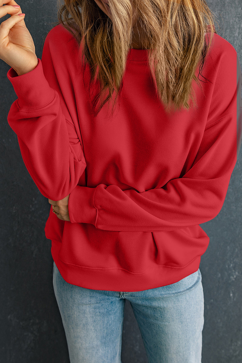 Red Solid Classic Crewneck Pullover Sweatshirt eAura