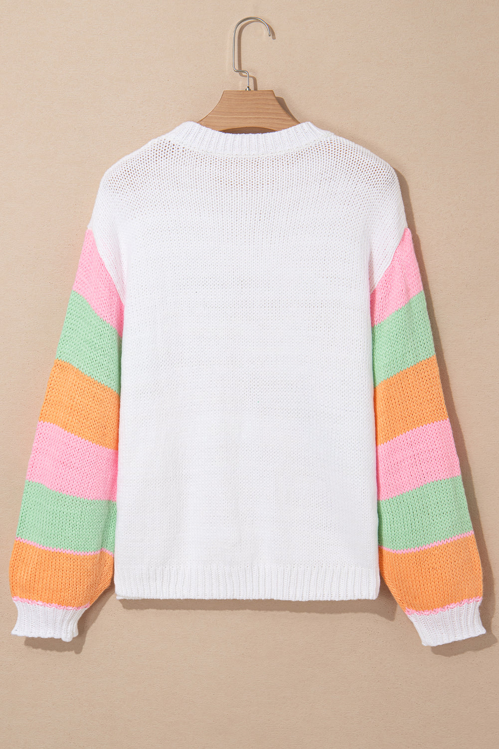 White Flower Graphic Colourblock Sleeve Crew Neck Sweater eAura