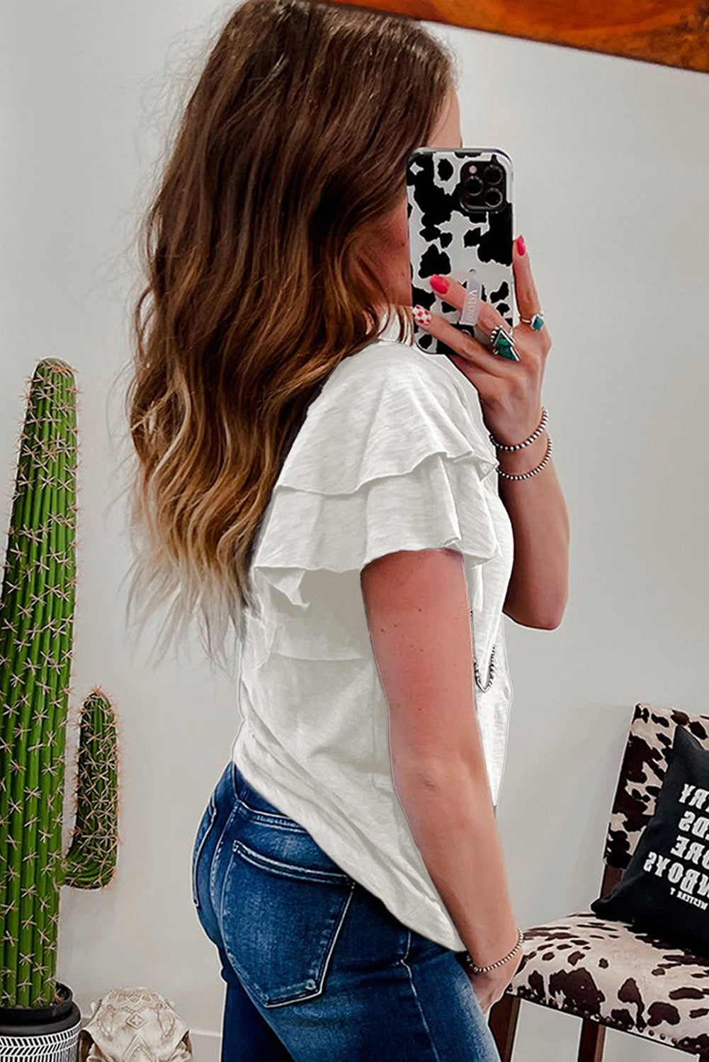 White Layered Ruffle Short Sleeve Round Neck Top eAura