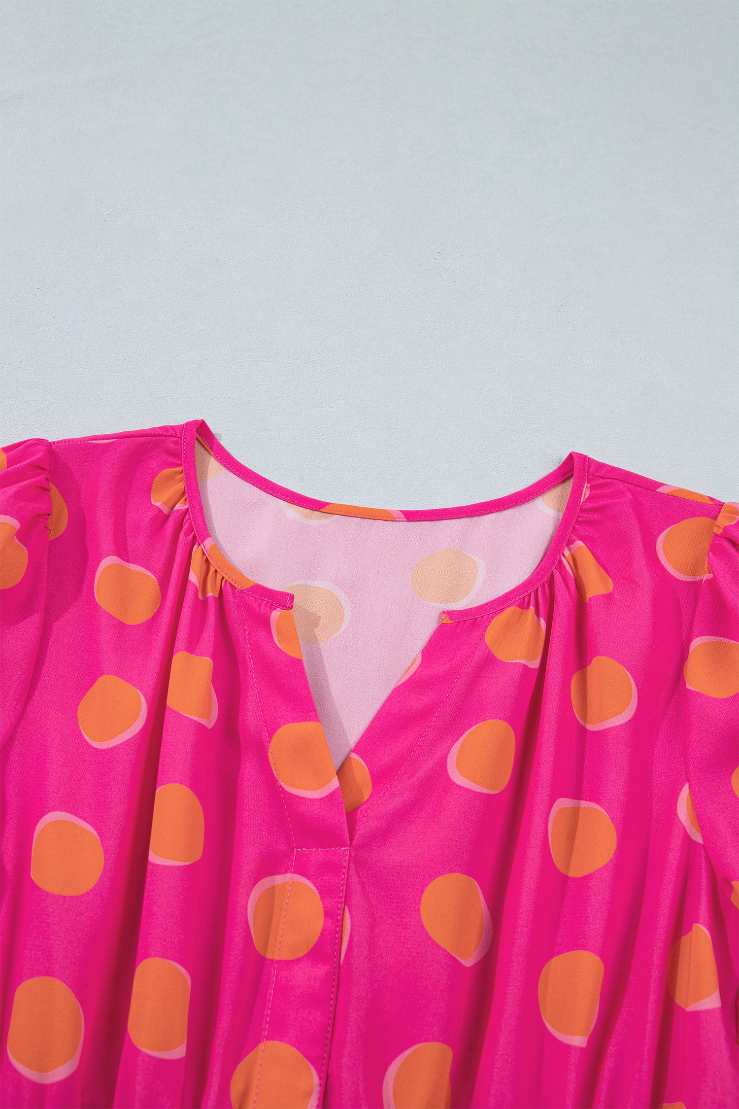 Rose Polka Dot Short Sleeve Shirred High Waist Midi Dress