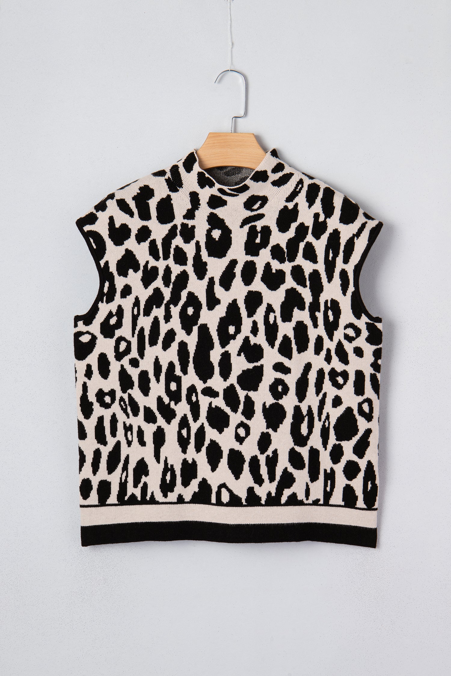 Leopard Print High Neck Short Sleeve Sweater