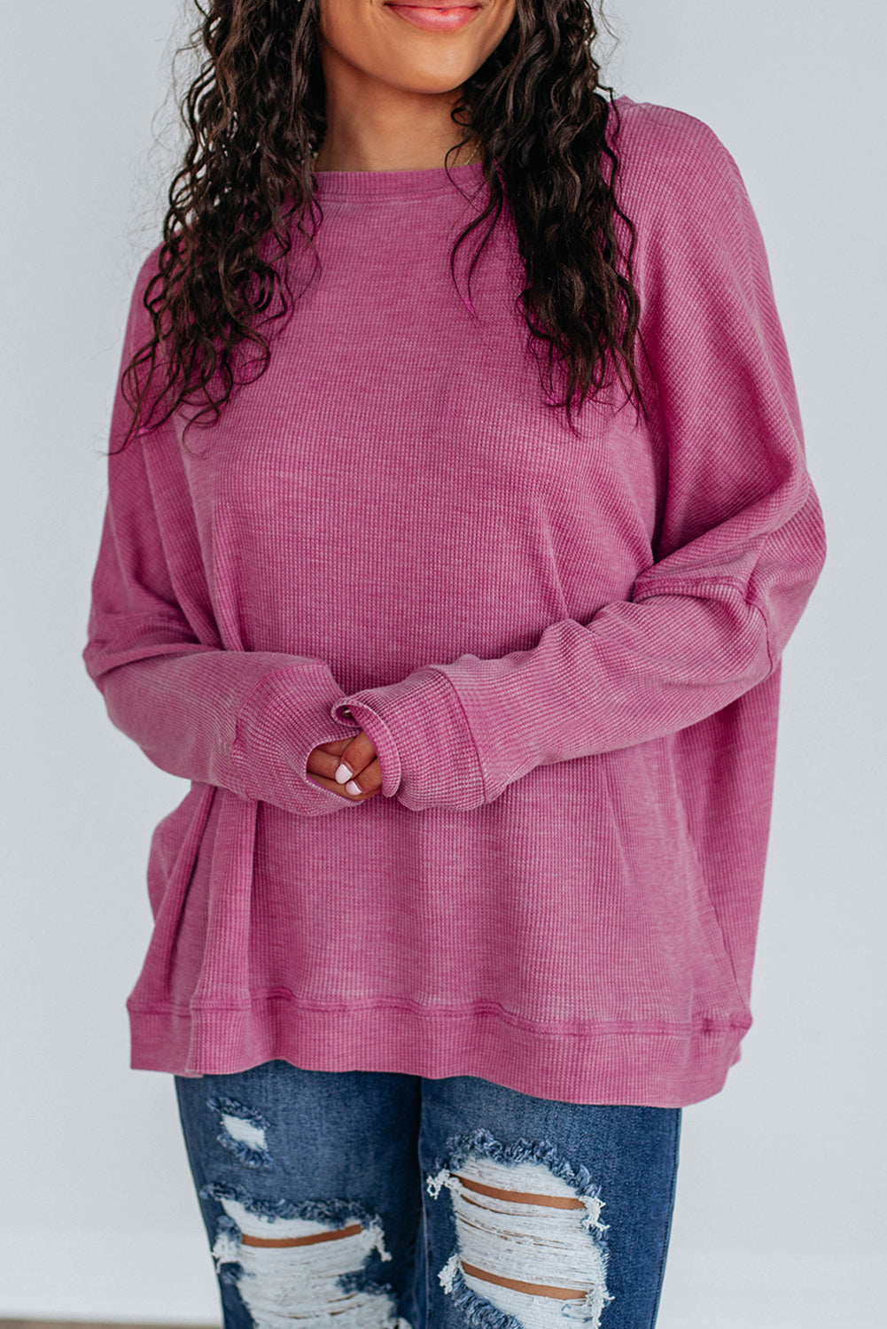 Waffle Long Sleeve Loose Top Dear-Lover Dropshipping