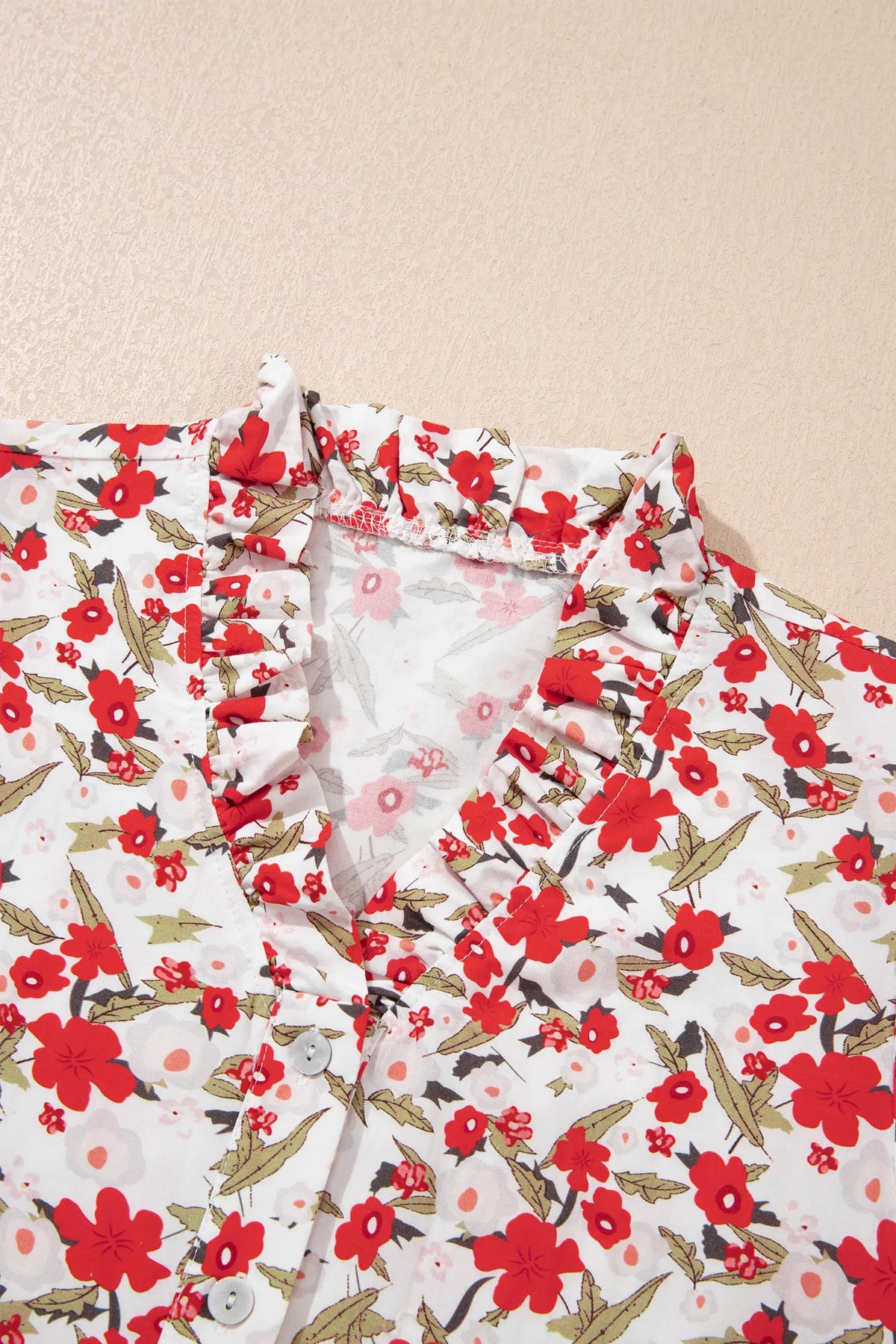 Floral Print Short Puff Sleeve Button Front Shirt