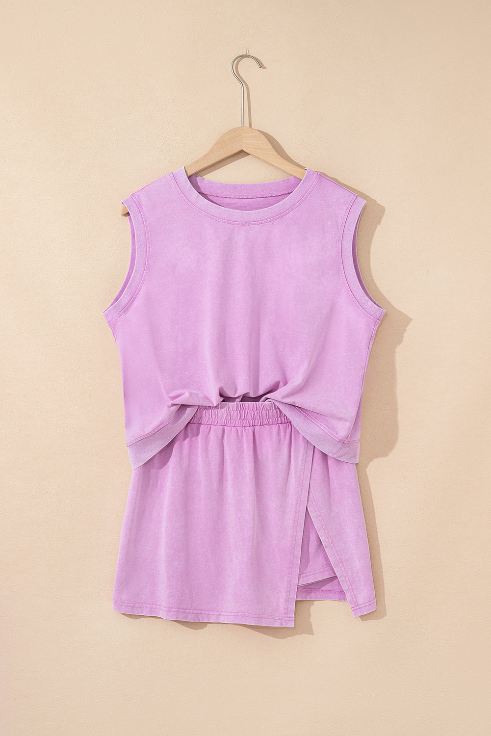 Skort Co-ord Set Mineral Wash Cotton Tank Top Lined Split Skirt - eAura