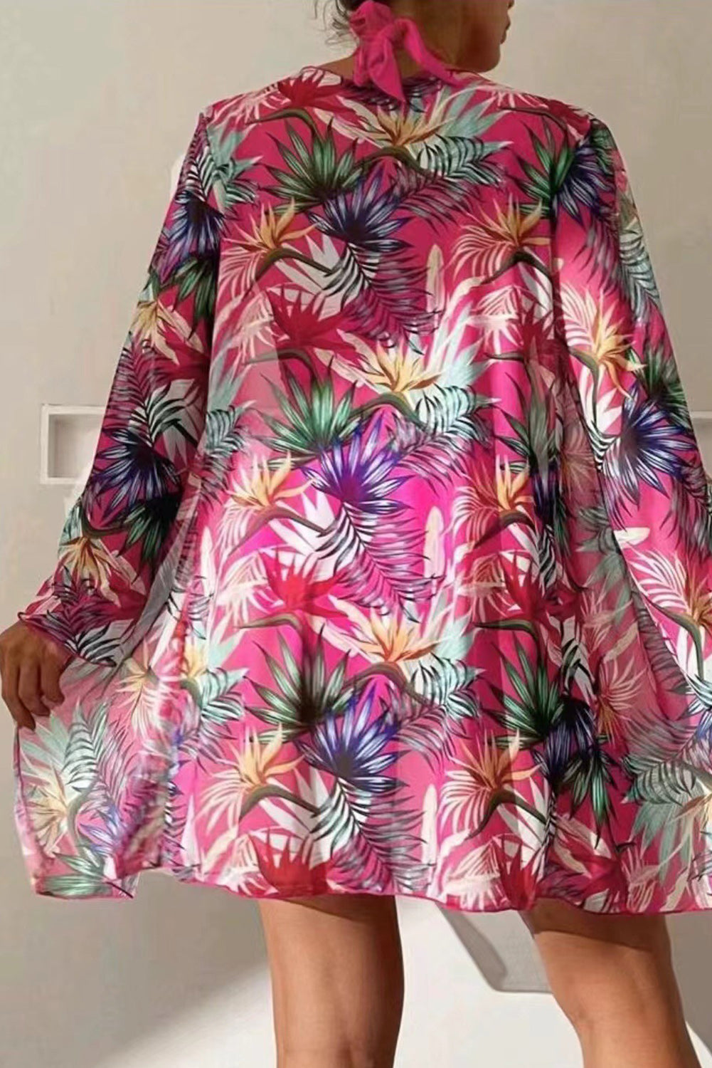 3pcs Tropical Contrast Trim Halter Bikini Set with Cover up eAura
