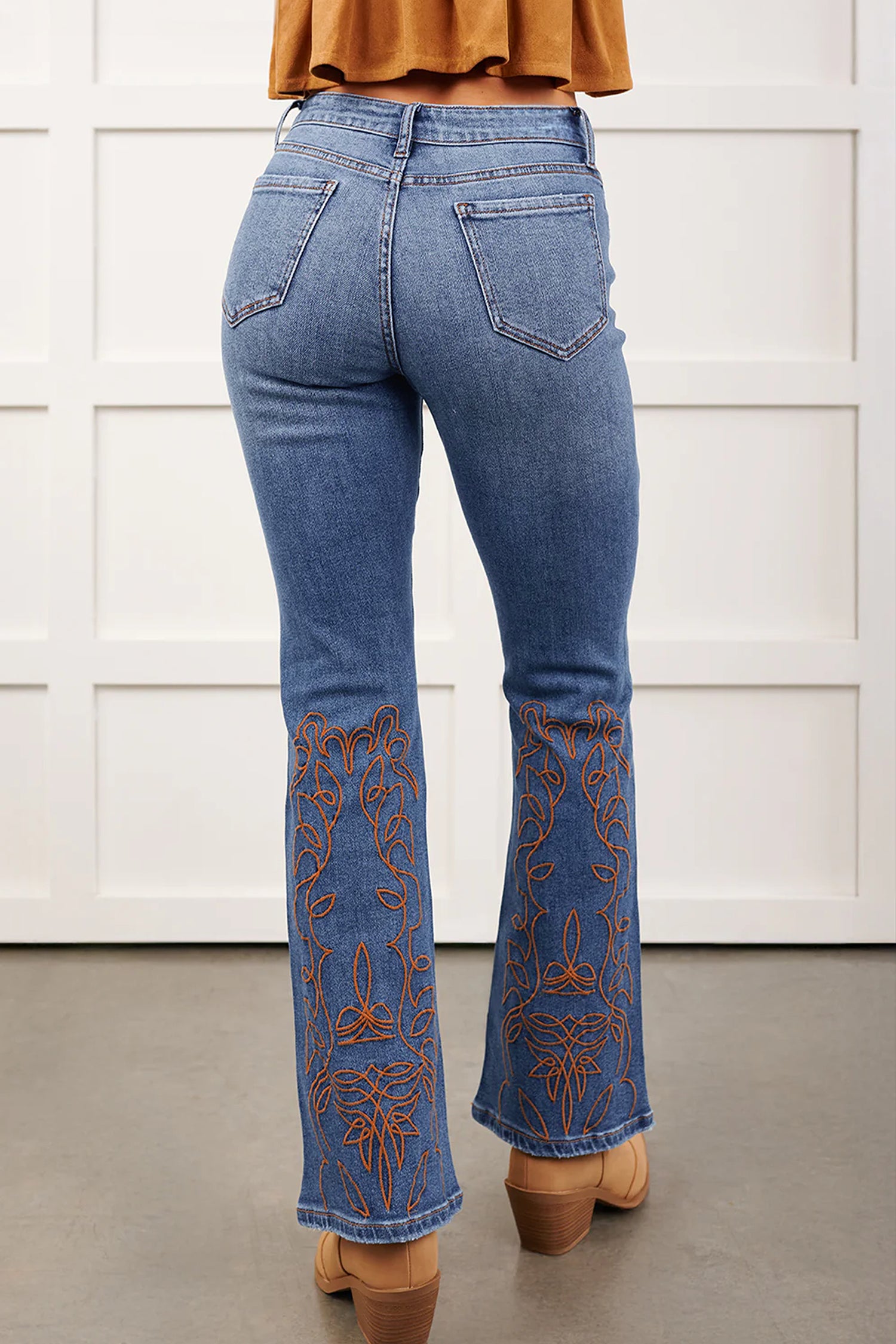 Ashleigh Blue Embroidered Flare Leg Jeans – Dark Blue