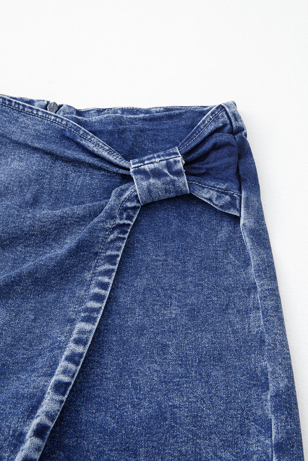 Sail Blue Acid Wash Asymmetric Twisted Wrapped Zipped Denim Skort eAura