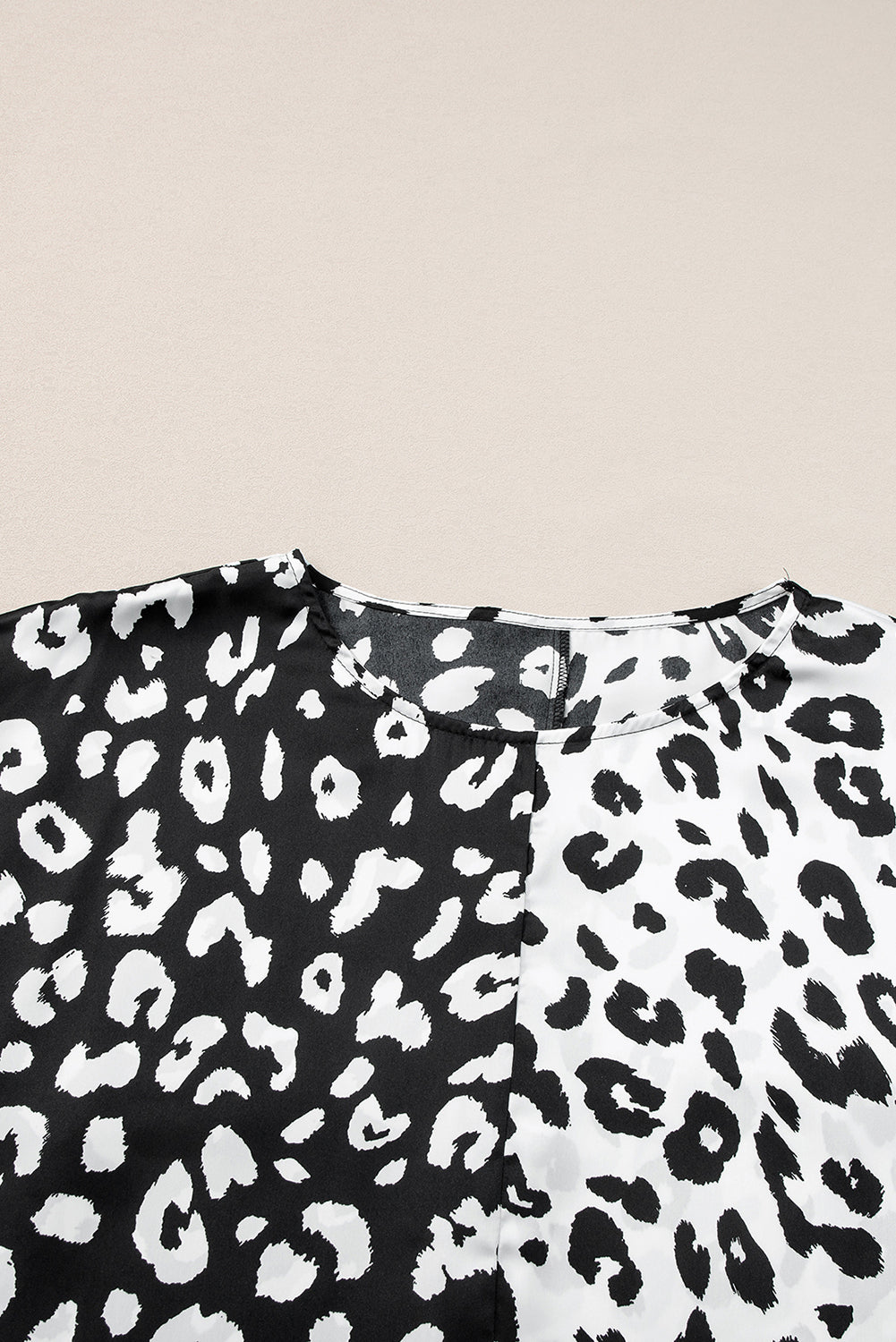 Black Plus Size Contrast Leopard Half Sleeve Blouse BB Fashion Outlet
