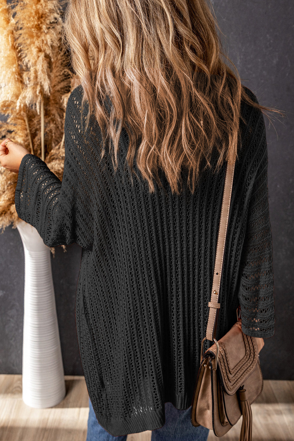 Black Hollow-out Bracelet Sleeve Knit Cardigan eAura