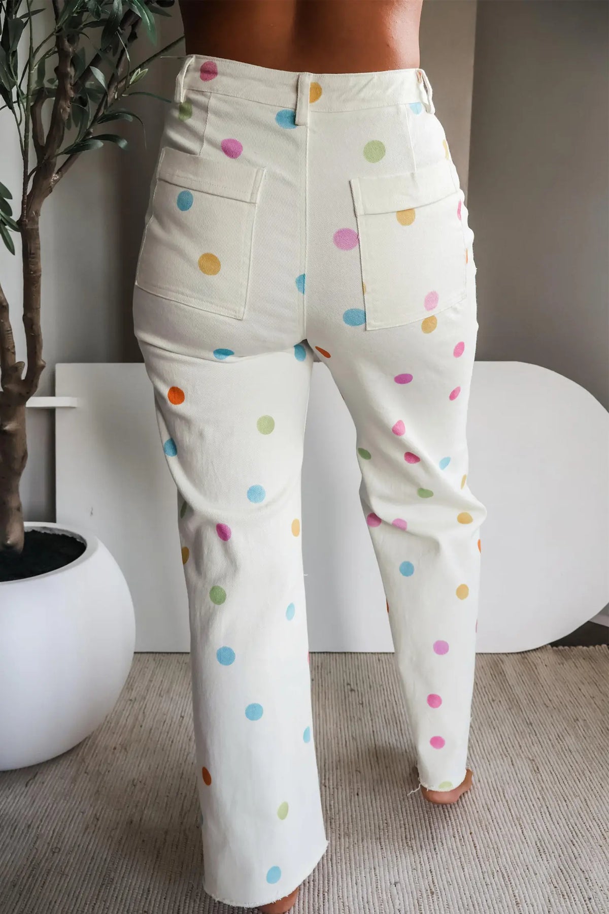 High Waist Polka Dot Straight Leg Casual Jeans