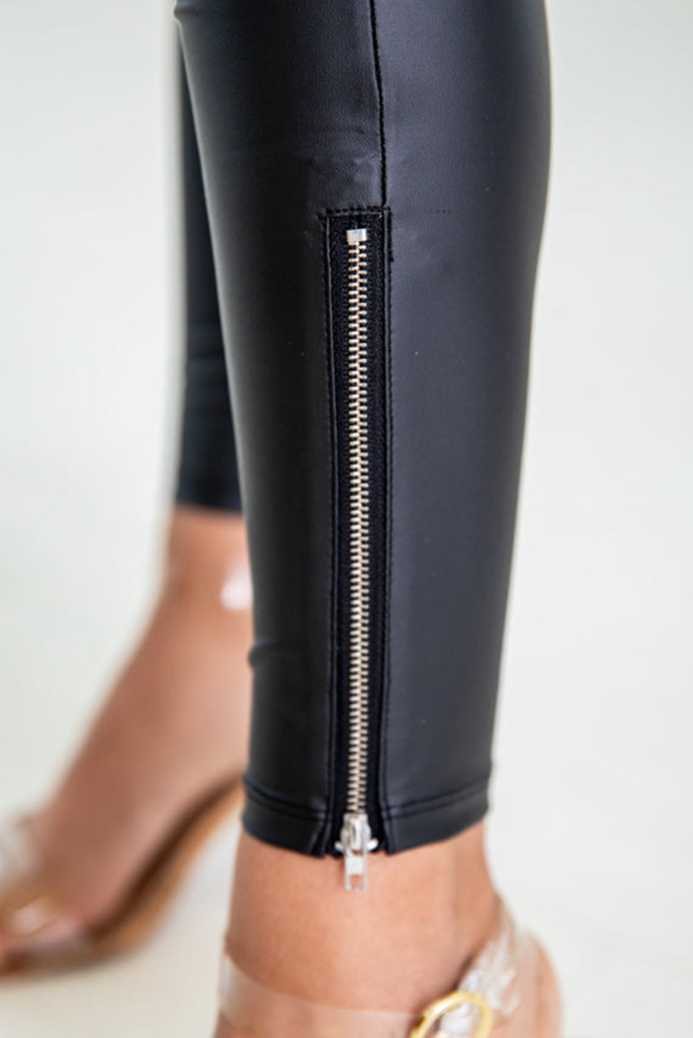 Black Faux Leather Zipped Detail Leggings Beagle Boutique Fashion Outlet