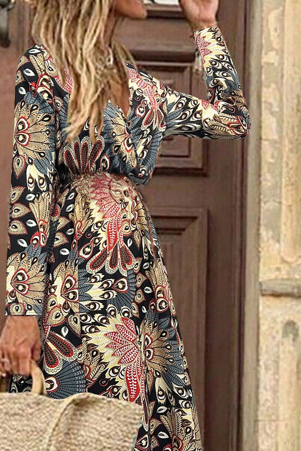 Black Floral Print V Neck Wrap High Waist Maxi Dress Beagle Boutique Fashion Outlet