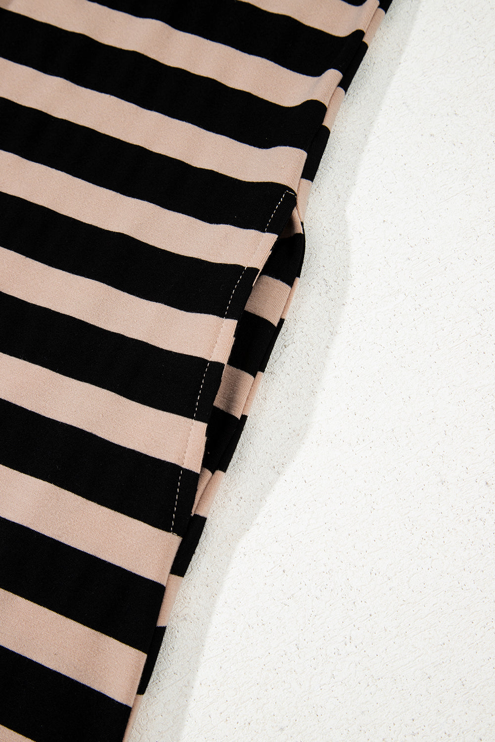 Black Stripe Casual Round Neck T-shirt Maxi Dress with Pockets BB Fashion Outlet