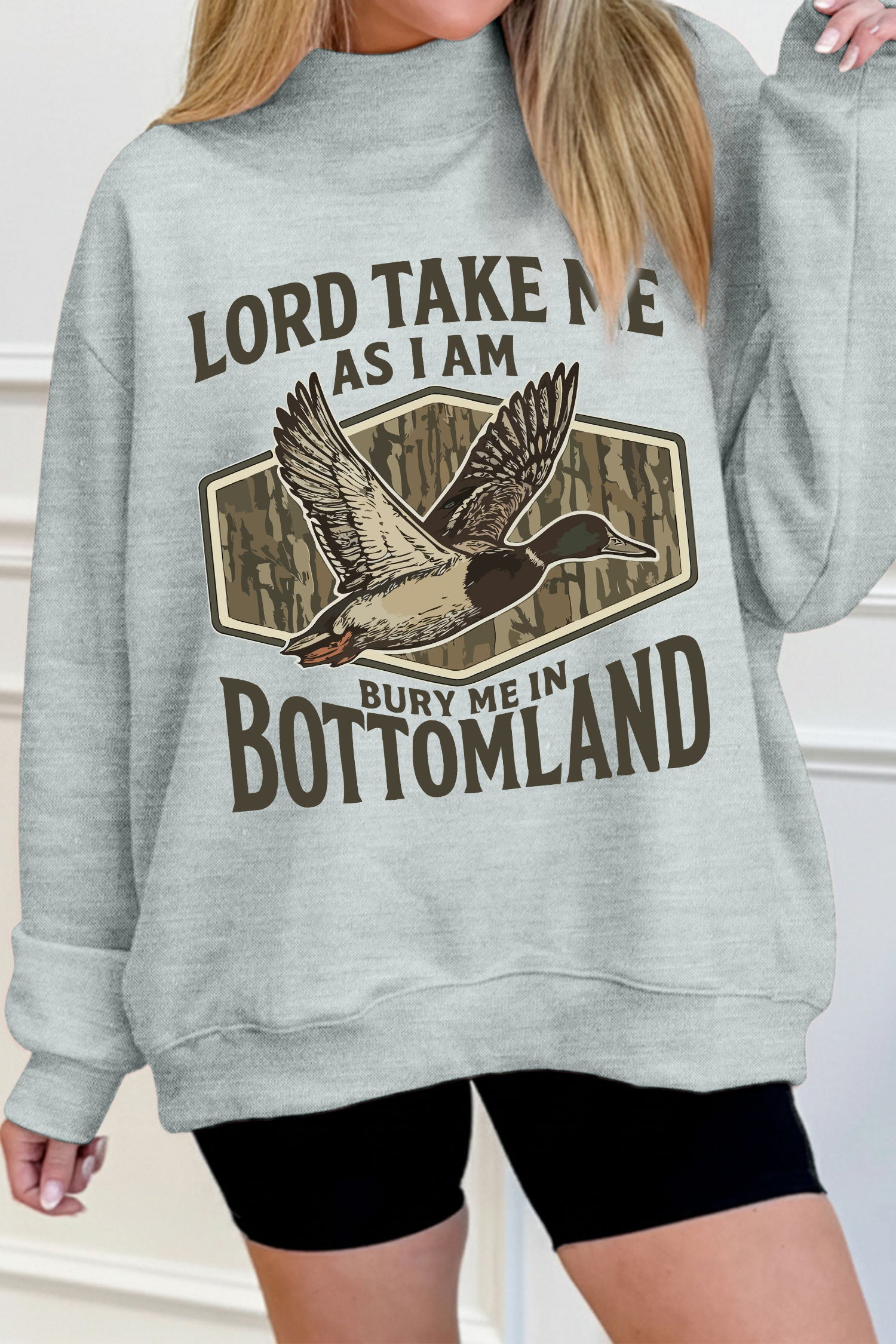 Exposed Seam Mock Neck Western Print Duck Sweatshirt – Gray