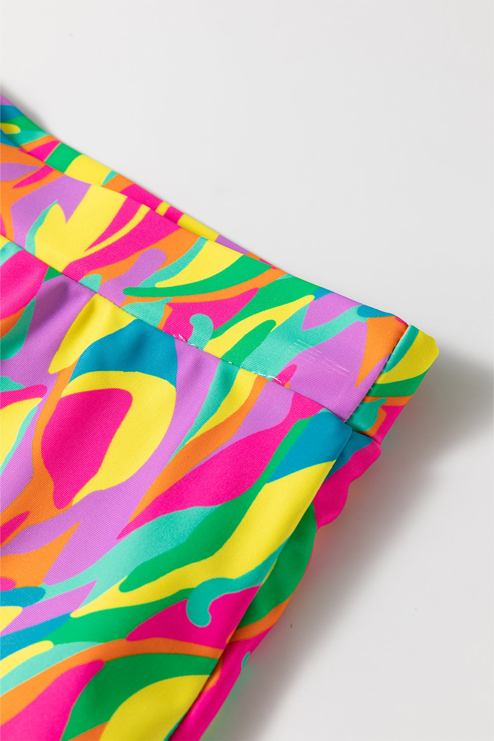 Multicolour Abstract Print Textured Spaghetti Strap High Waist Bikini Set eAura