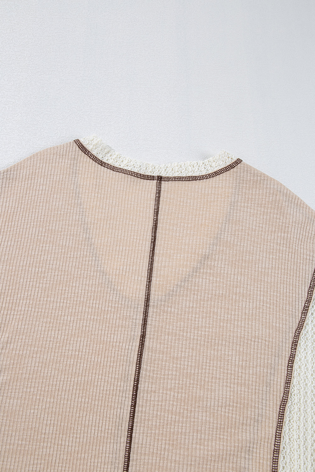 Crochet Detail Exposed Seam High Low Loose Top – Beige & Green