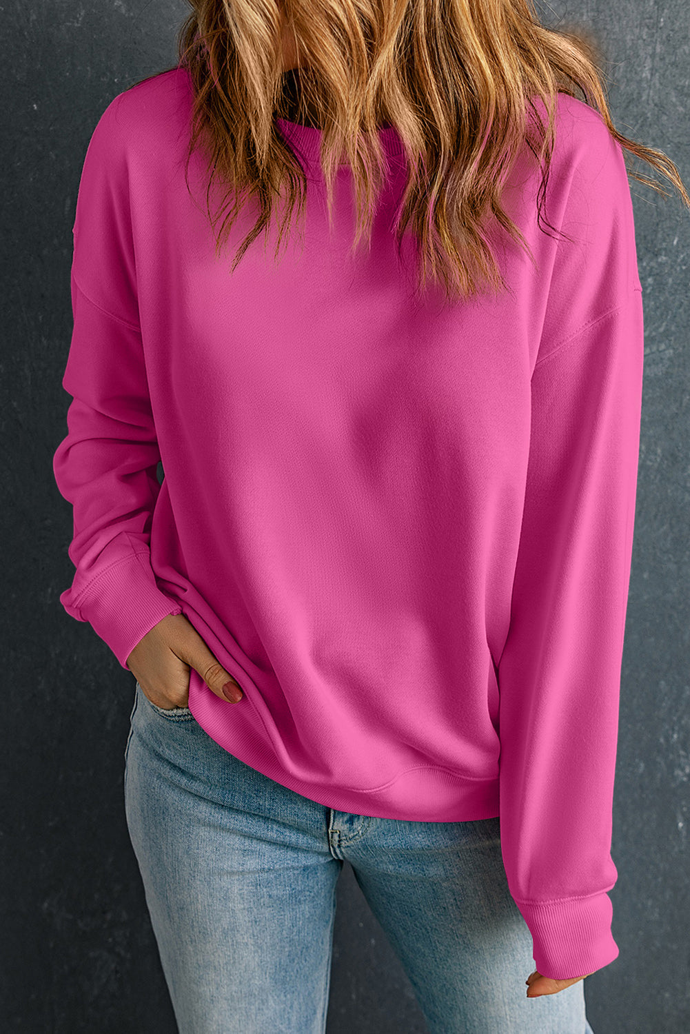 Bonbon Solid Classic Crewneck Pullover Sweatshirt eAura