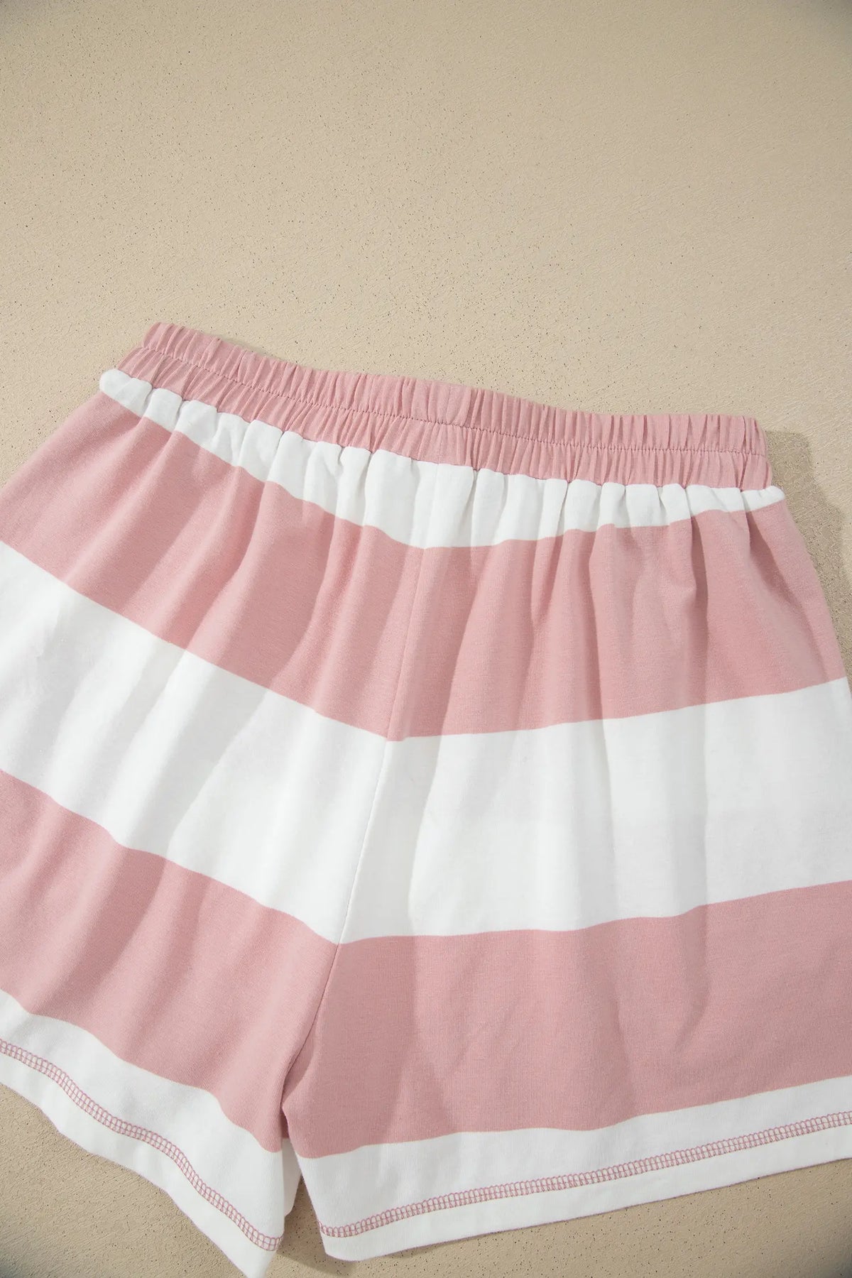 Half Zip Bracelet Sleeve Top Casual Short Set – Pink Stripe