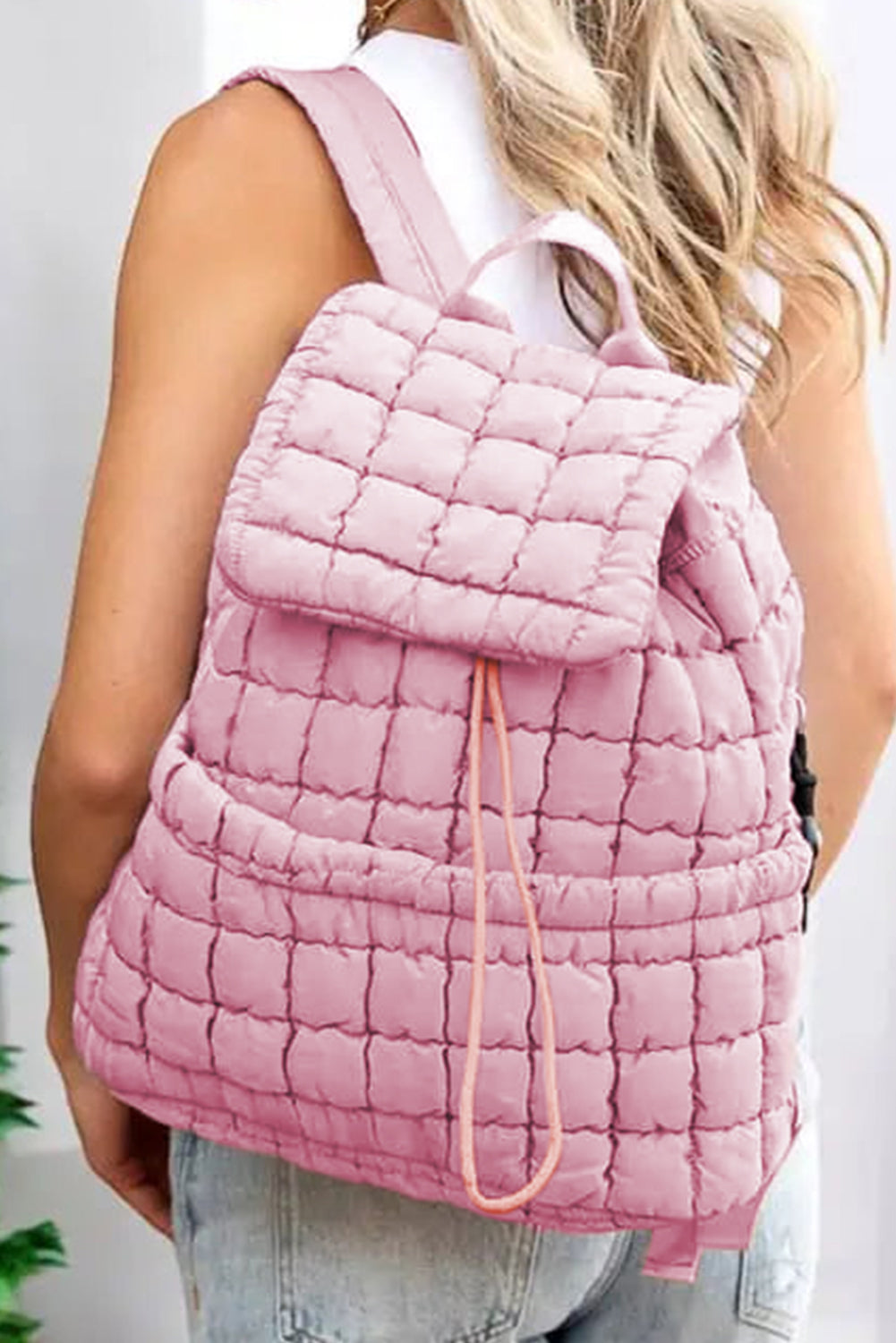 Dusk Blue Solid Flapped Quilted Puffer Backpack