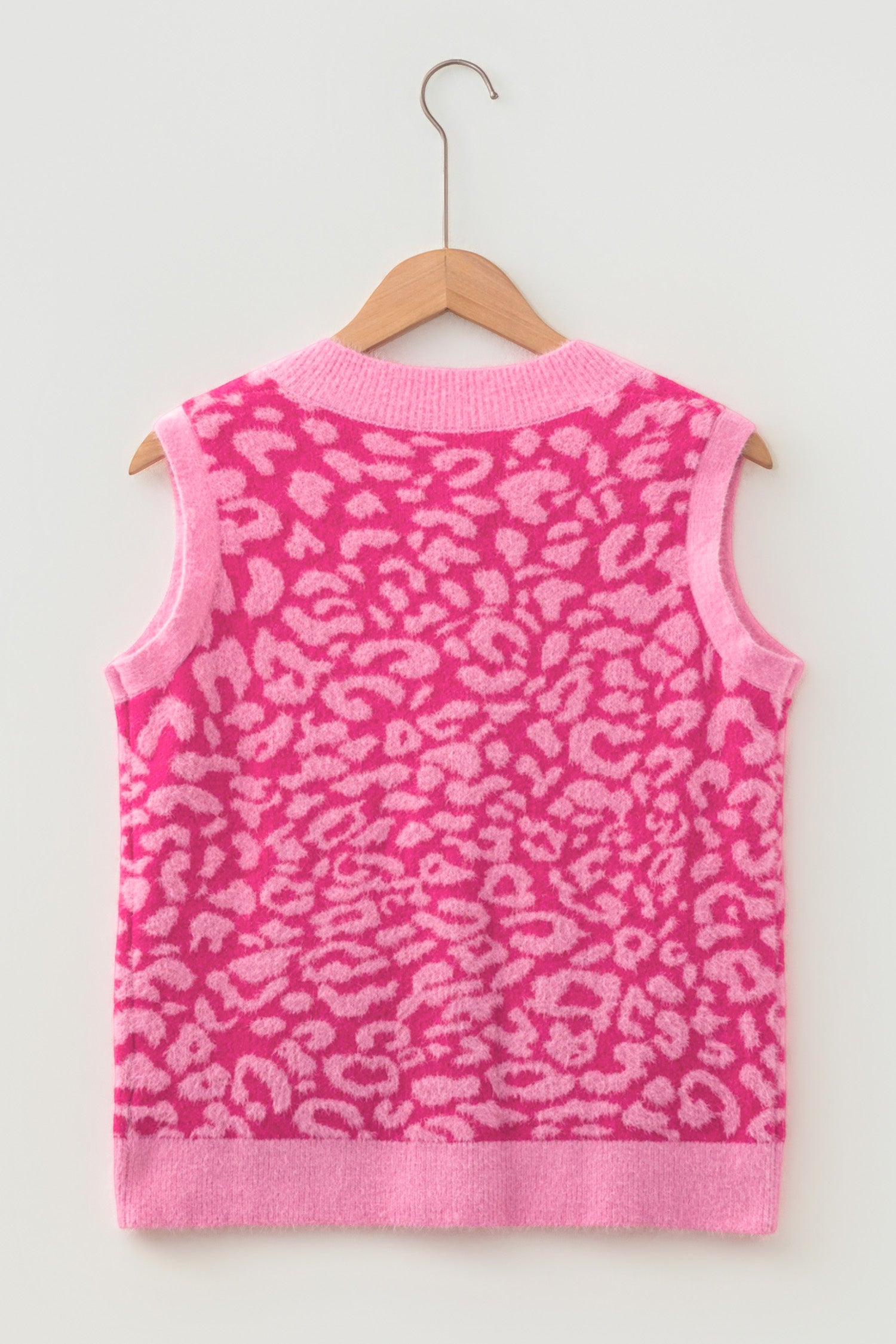 Leopard Print Knit Sleeveless Regular Wash Sweater Vest – Pink