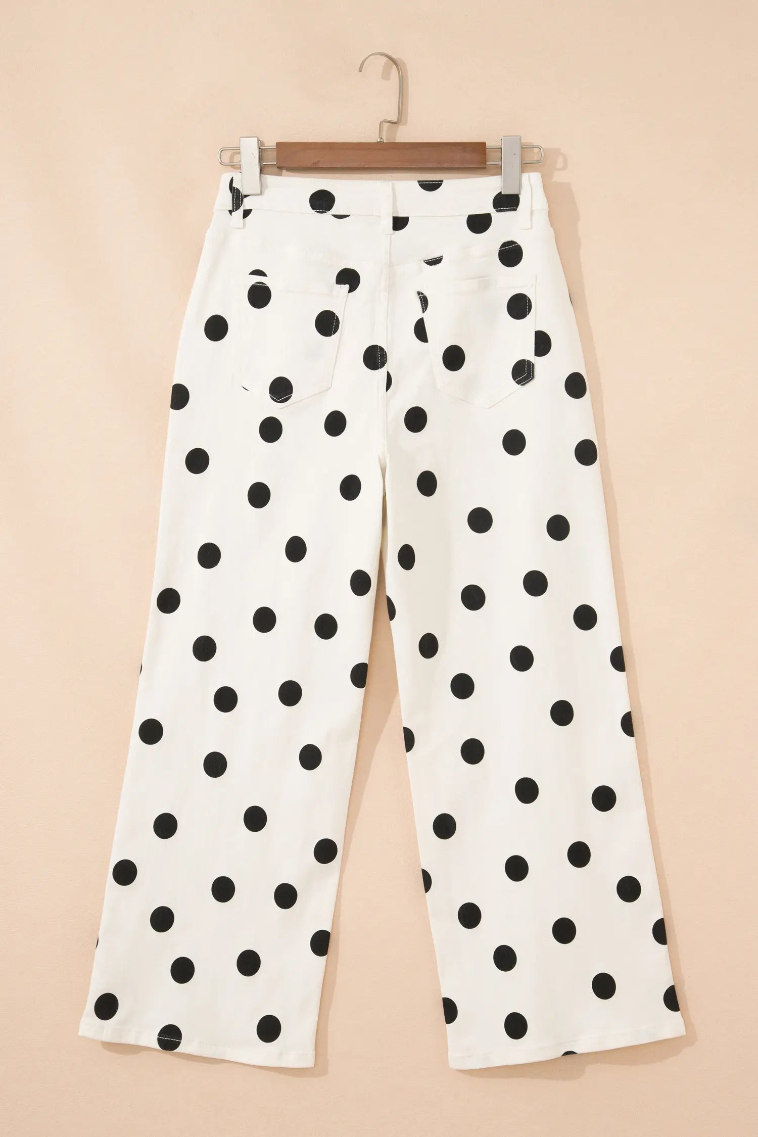 White Polka Dot Print Wide Leg Ankle-Length Jeans