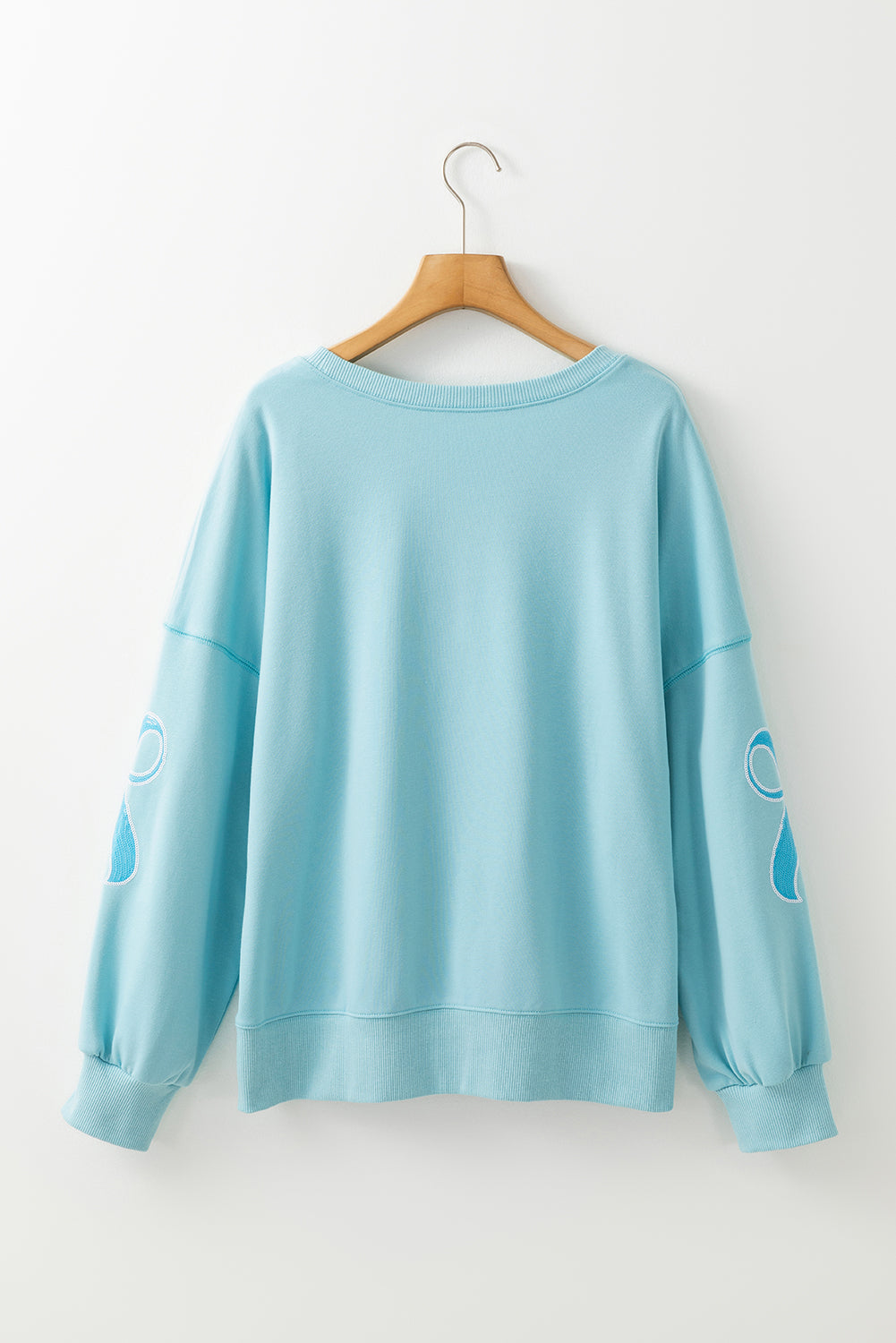 Beau Blue Sequined Bowknot Drop Shoulder Oversized Sweatshirt eAura