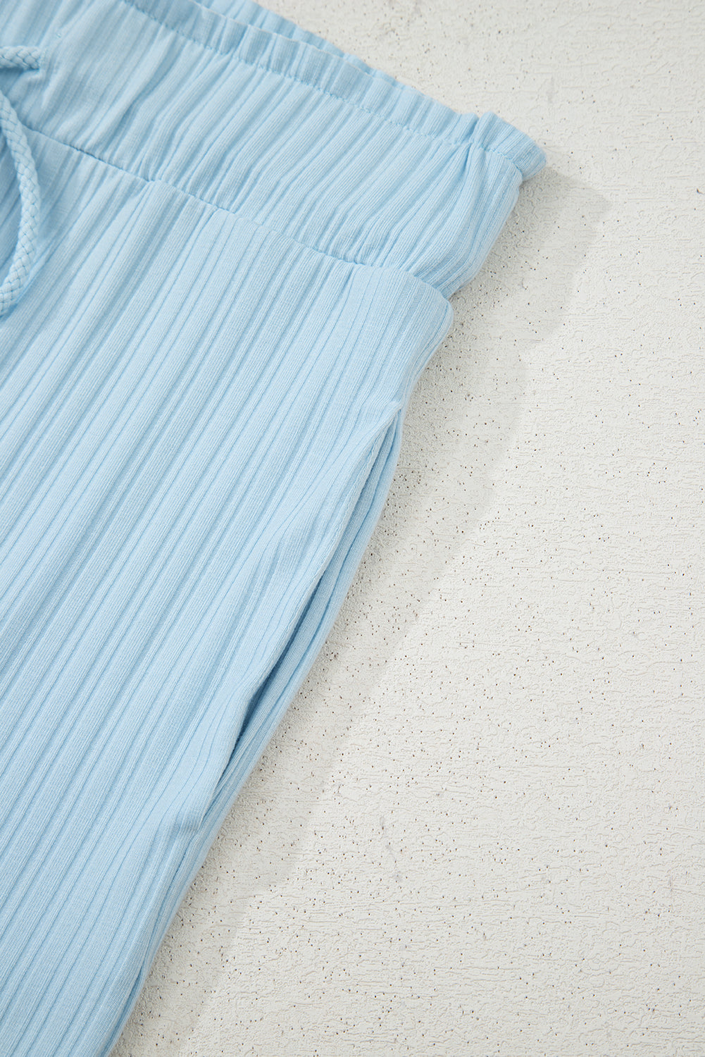 Beau Blue Ribbed Button V Neck Tank Top and Shorts Set - eAura