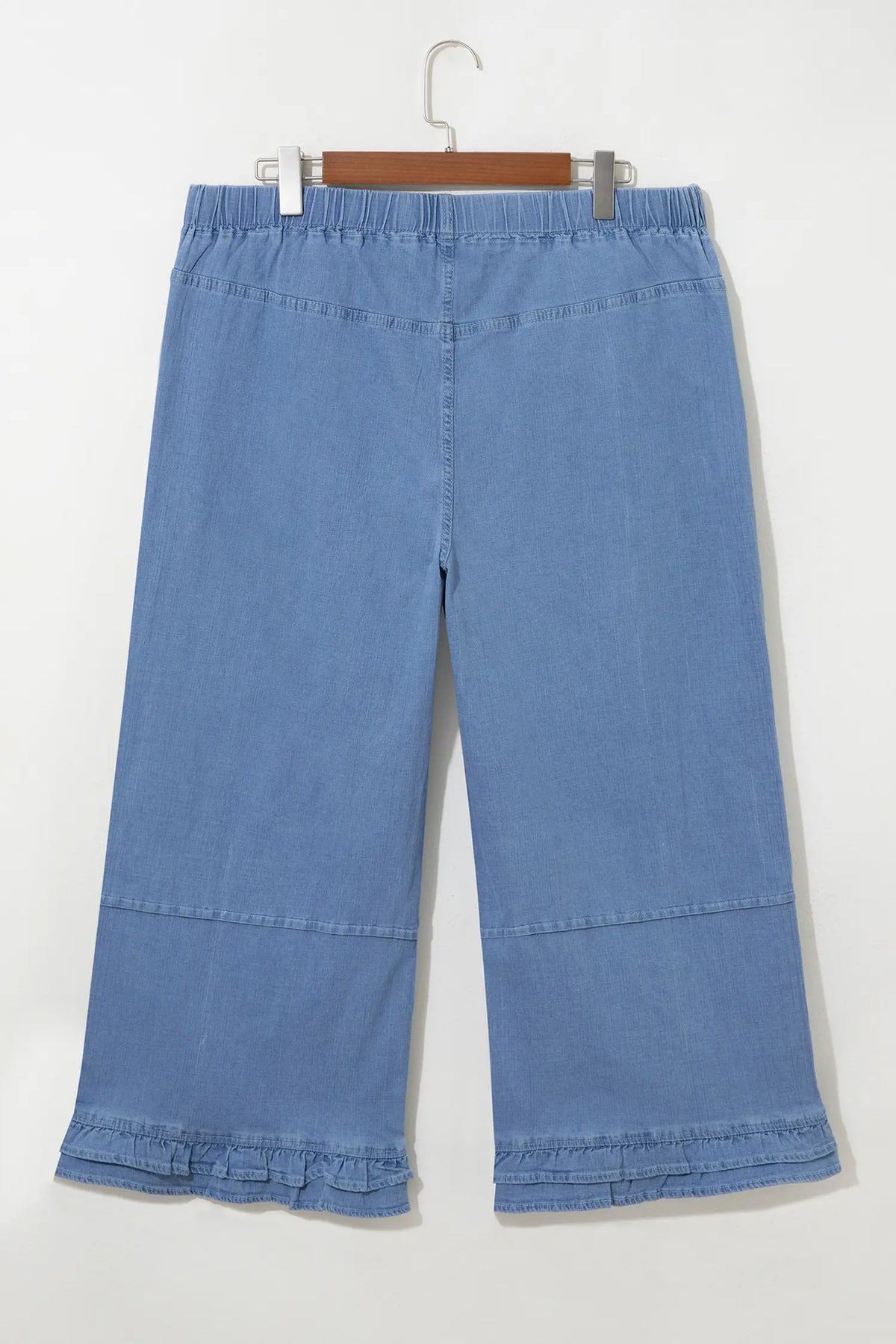 Ruffle Hem Wide Leg Full Length Plus Size Jeans – Light Blue