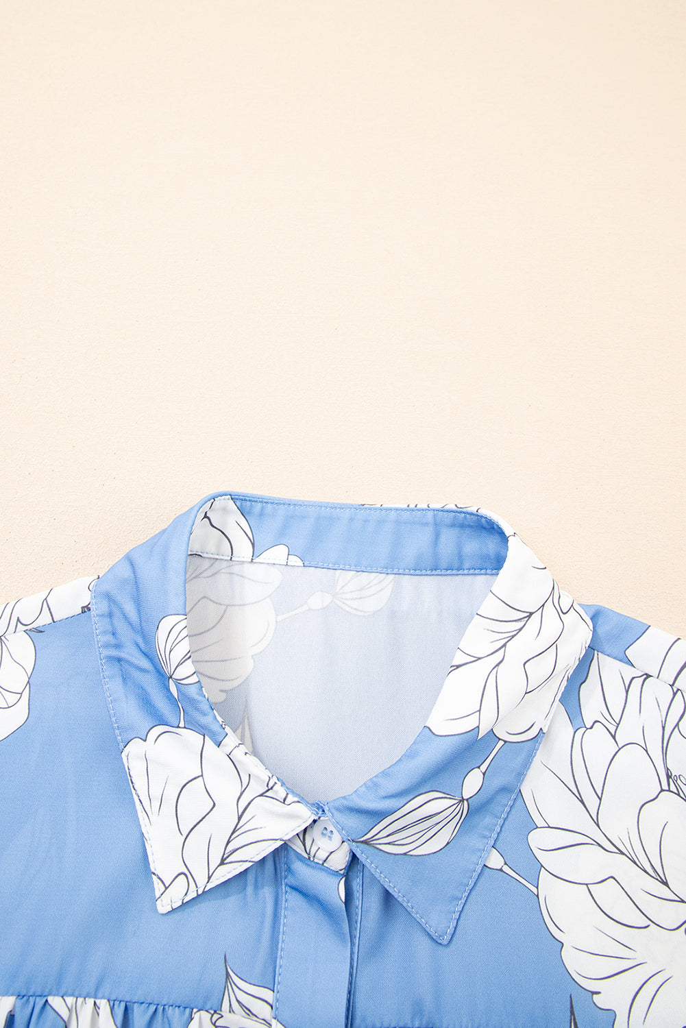 Floral Print Button Up Pleated Detail Puff Sleeve Shirt - eAura