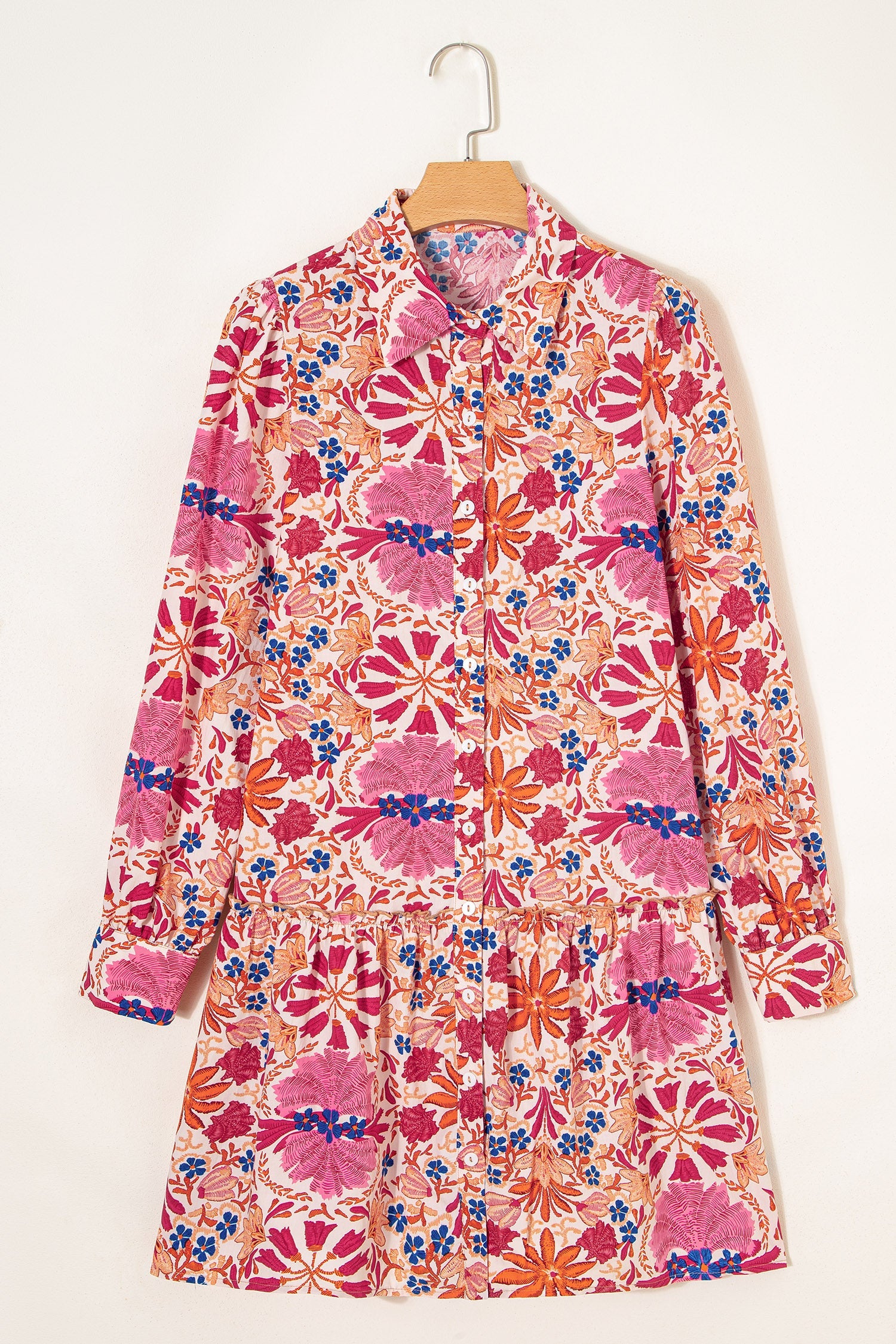 Fall Flower Print Long Sleeve Mini Dress - eAura