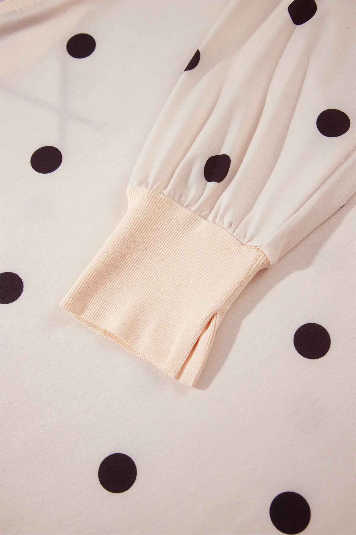 Round Neck Long Sleeve Polka Dot Plus Size Top – Beige
