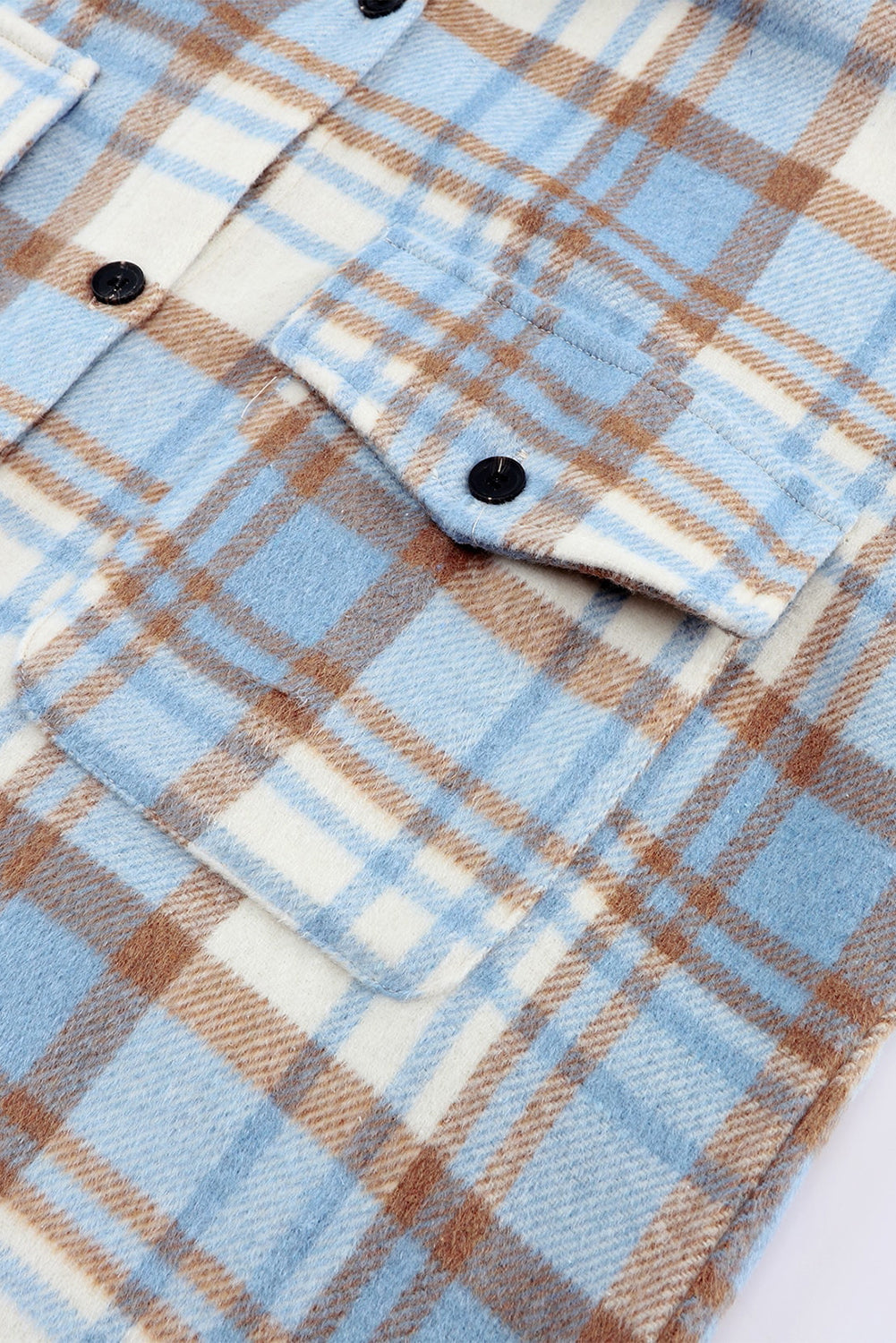 Sky Blue Plaid Flap Pocket Long Sleeve Shacket Beagle Boutique Fashion Outlet