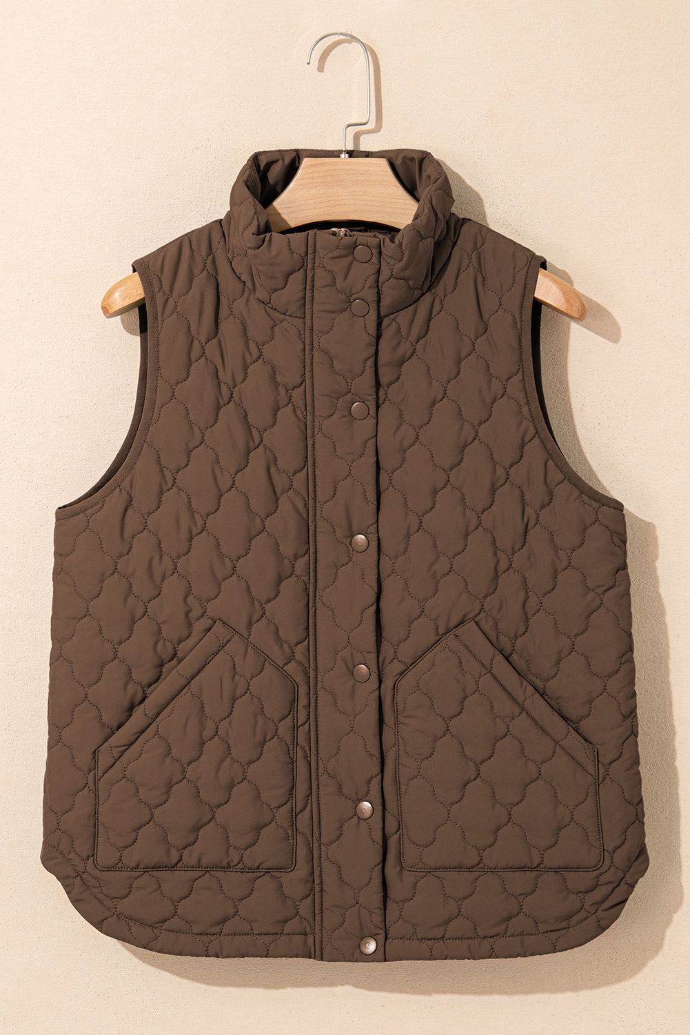 Flower Shape Quilted Snap Button Zip Up Winter Vest Vest - eAura