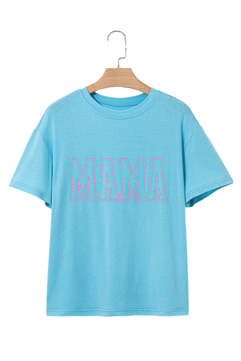 Light Blue MAMA Letter Graphic Neon T Shirt - eAura