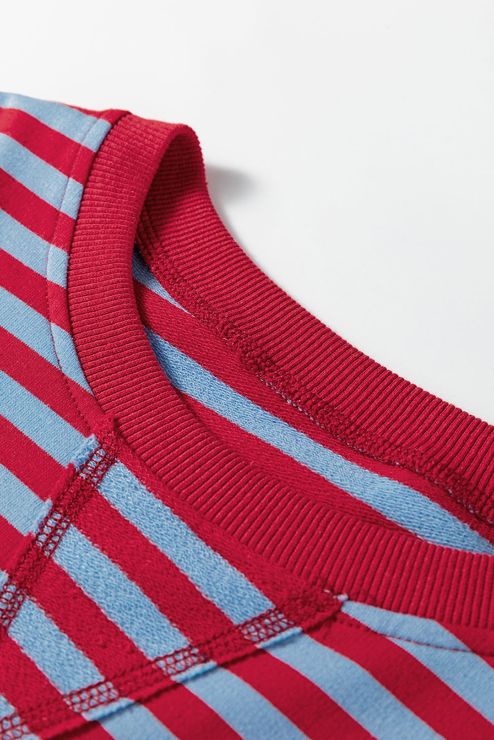 Striped Exposed Seam Contrast Ribbed Trim Boxy Sweatshirt - eAura