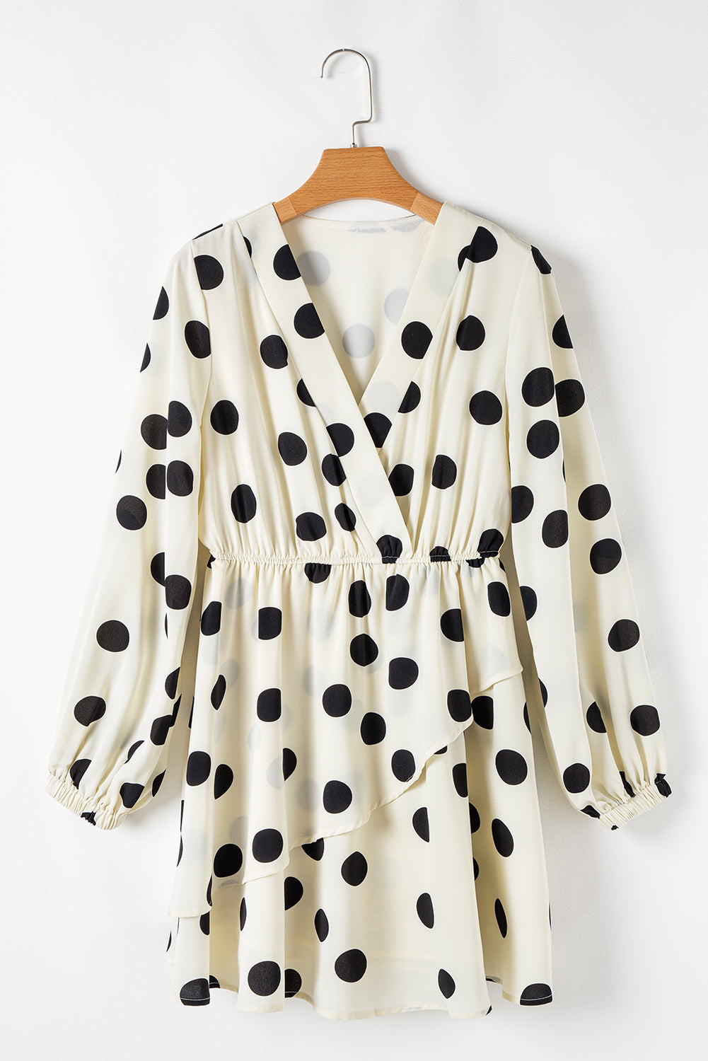 Polka Dot Print Surplice V-Neck Puff Sleeve Mini Dress