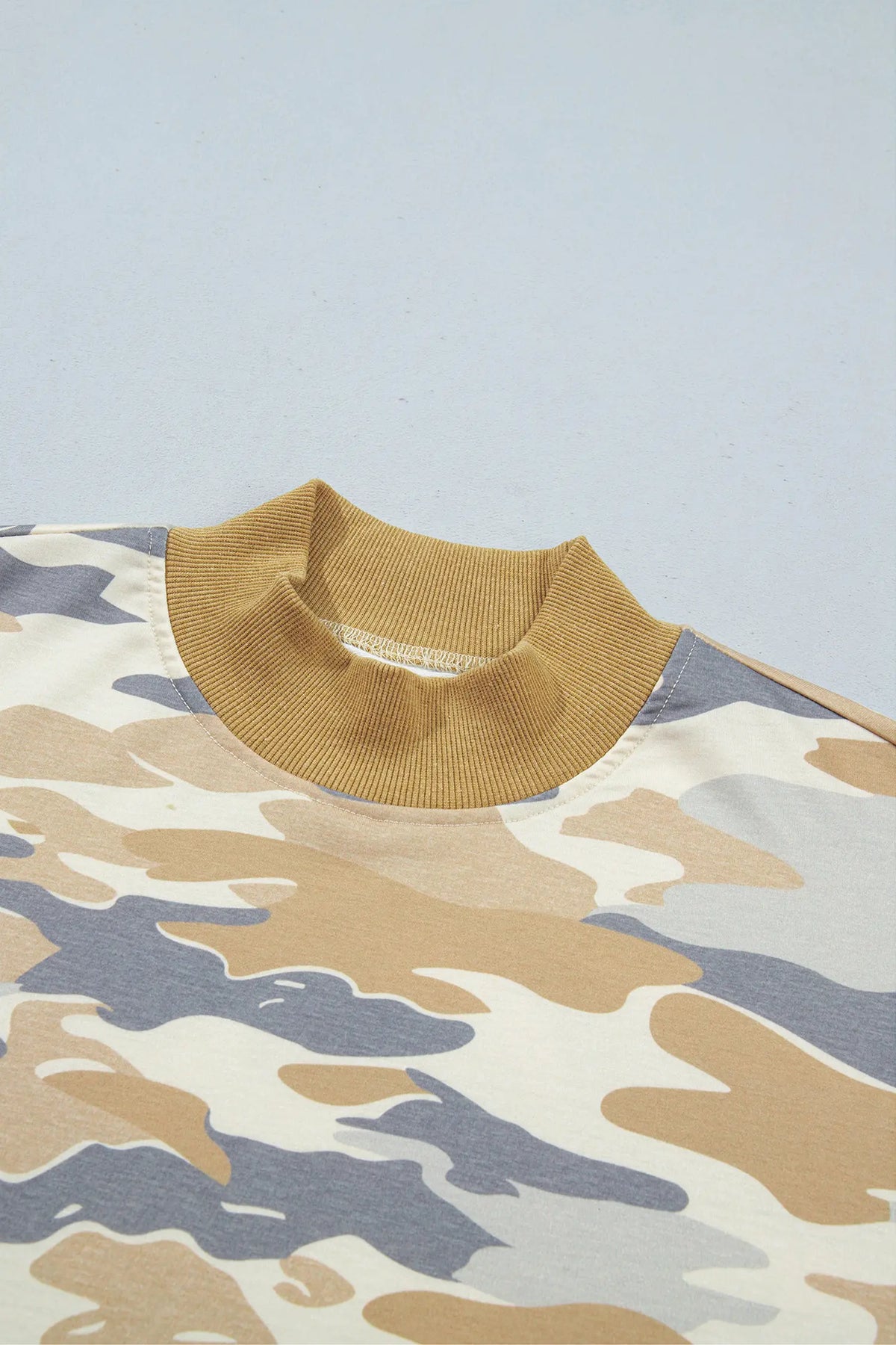 Camouflage Print Long Sleeve Top Drawstring Shorts Set