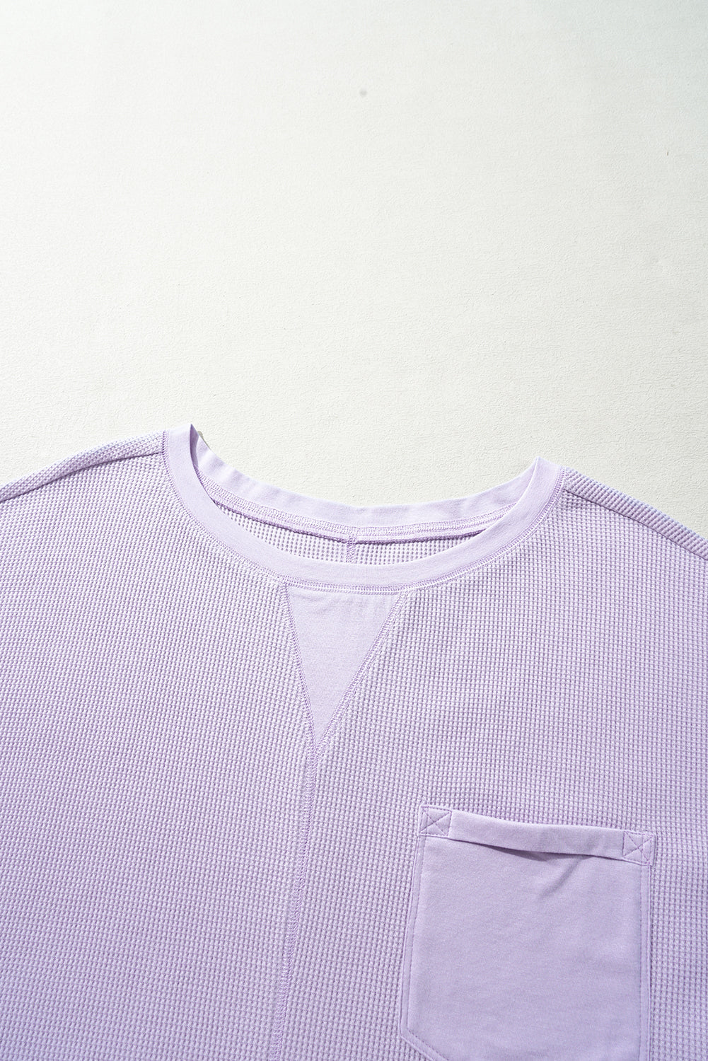 Orchid Petal Waffle Knit Short Sleeve Patched Pocket Plus Size Top BB Fashion Outlet