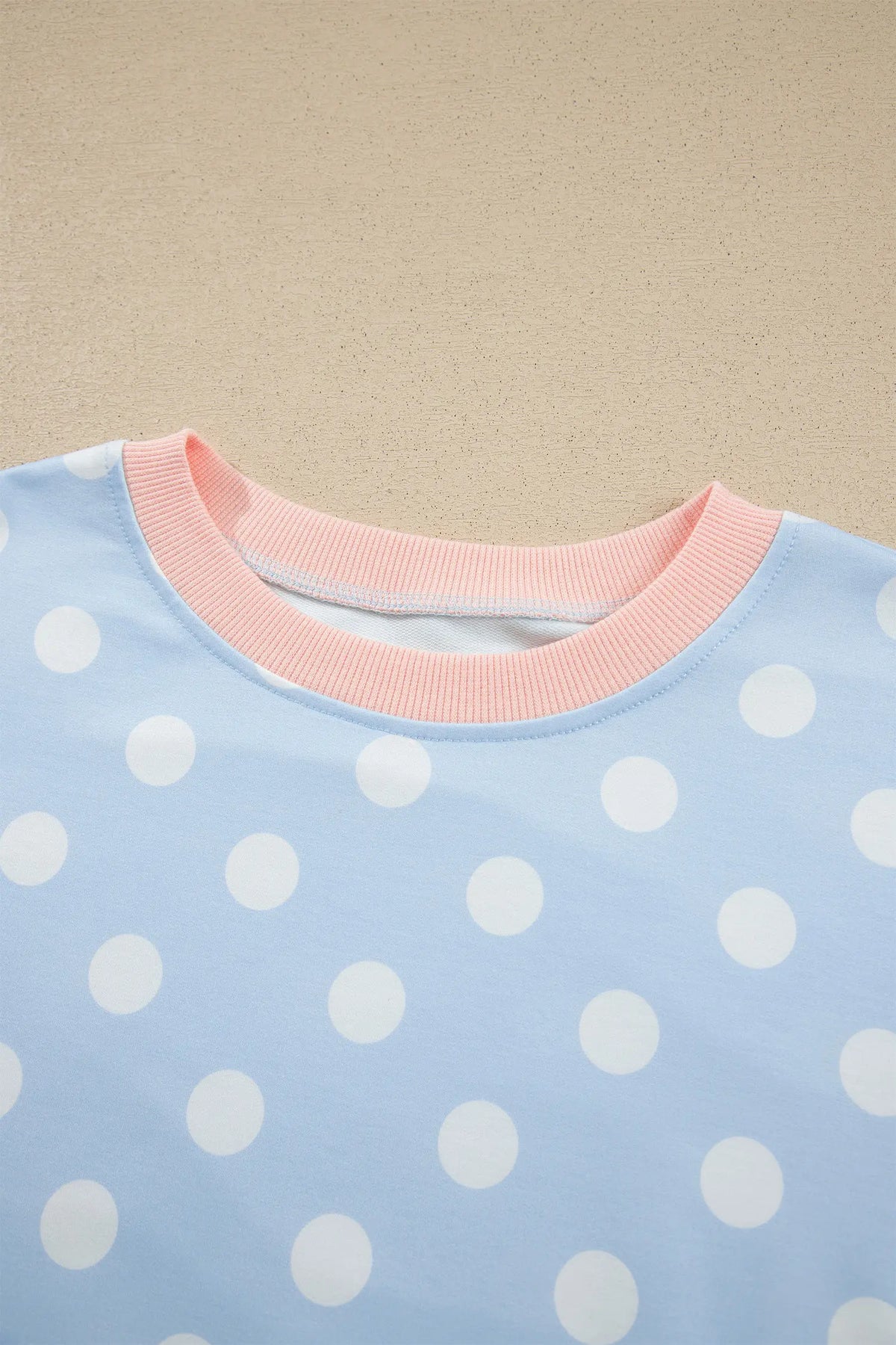 Polka Dot Contrast Trim Long Sleeve Top Drawstring Shift Pants Set – Pink